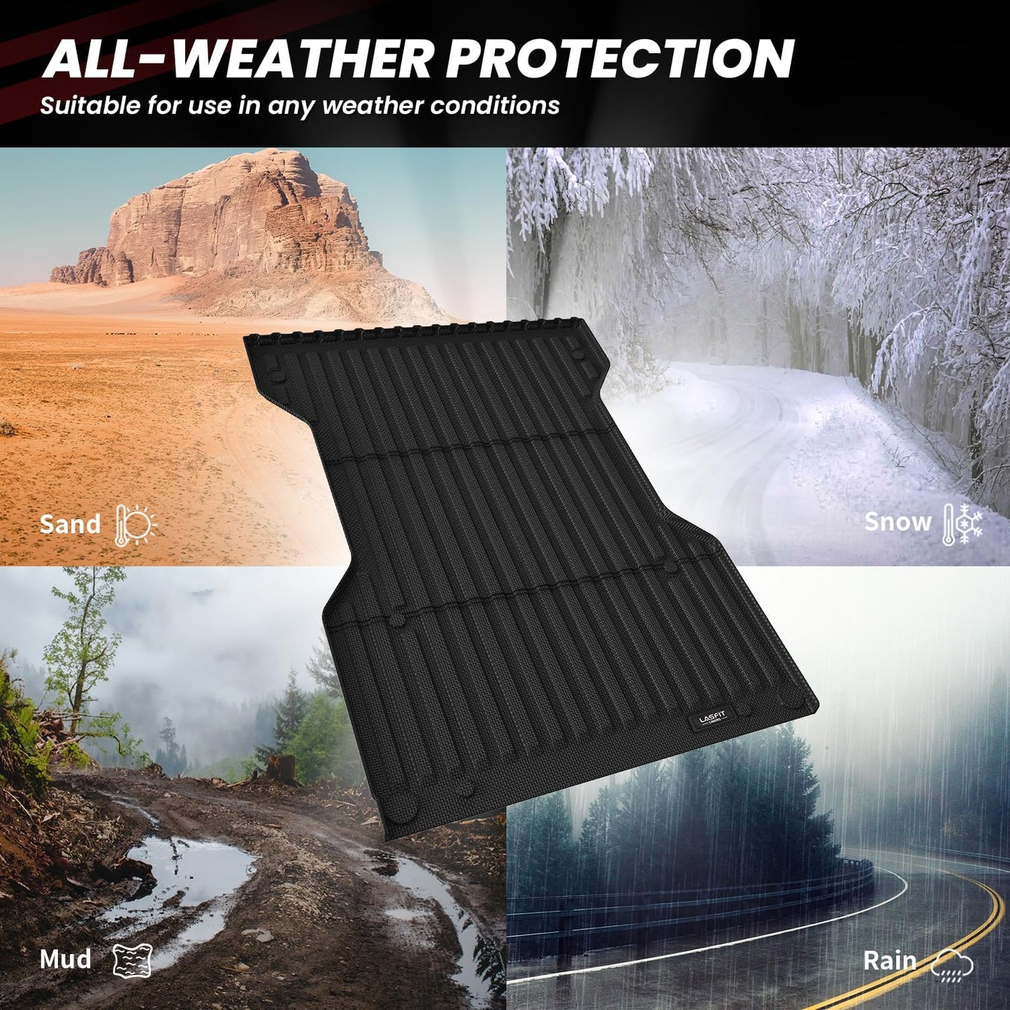 LASFIT Bed Mat for Toyota Tacoma (5FT,61.3'' Bed) 2023 2022 2021 2020 2019-2005 Truck Bed 5 ft, All Weather TPE Car Bed Liner for Toyota Tacoma Accessories Truck Mat &Cargo Liner, Black