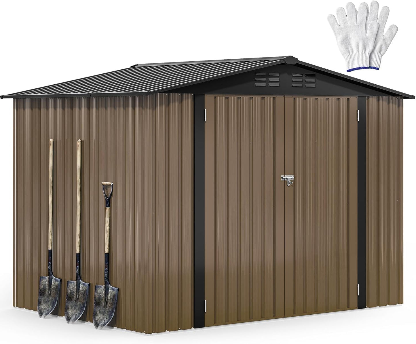 DWVO 8'x6' Large Metal Outdoor Storage Shed, Heavy Duty Tool Storage Sheds for Backyard Patio Lawn - Ideal for Bicycles, Garden Tools, and Lawn Equipment, Easy-to-Assemble, Brown