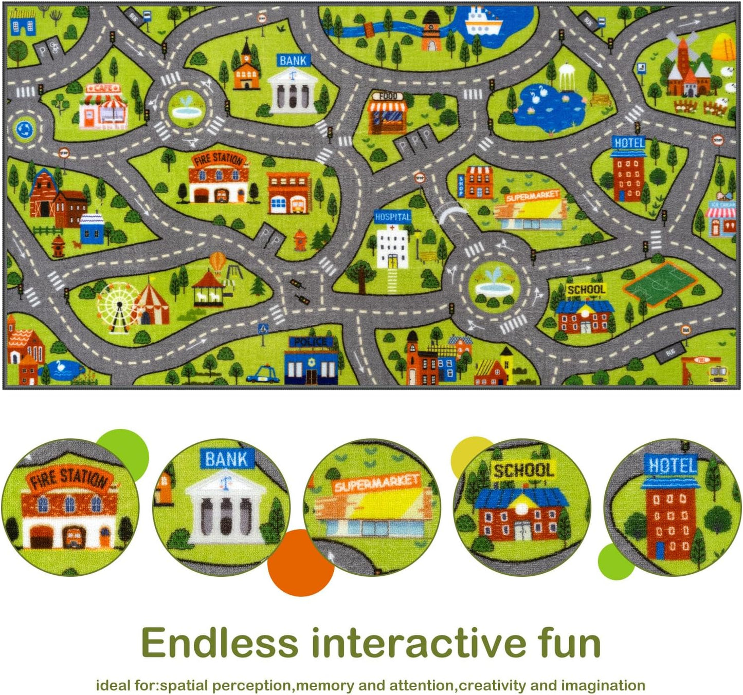 STARUIA Washable Kids Play Rug for Playroom, Boys Car Rug for Kids Toy Cars Have Fun Safely, Non-Slip Educational City Road Rugs Carpets for Kid Room Bedroom, 60" x 32"