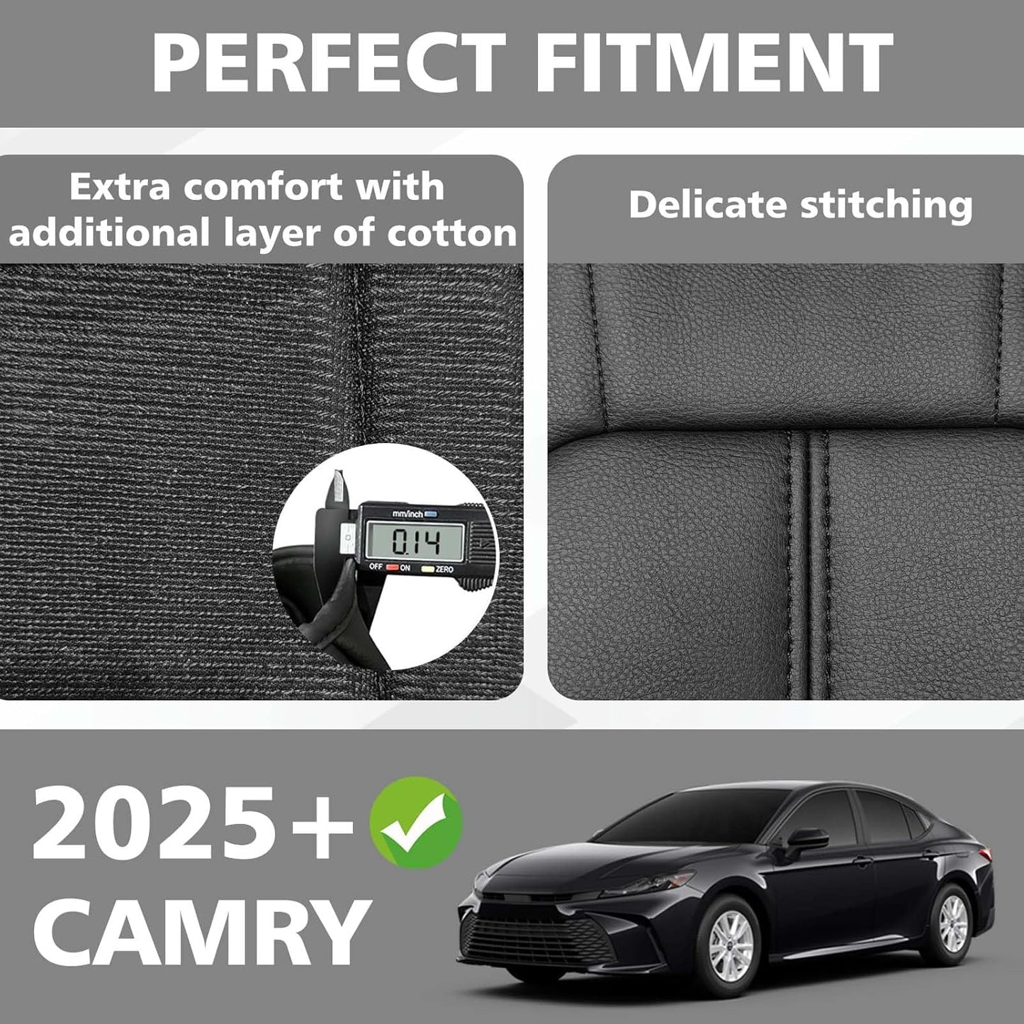 Muslogy Armrest Pad Center Console Cover Compatible with 2025 Toyota Camry LE SE XLE XSE Accessories Armrest Lid Protector Vegan Leather Extra Soft Lid Cushion (Black/Black Stitching)