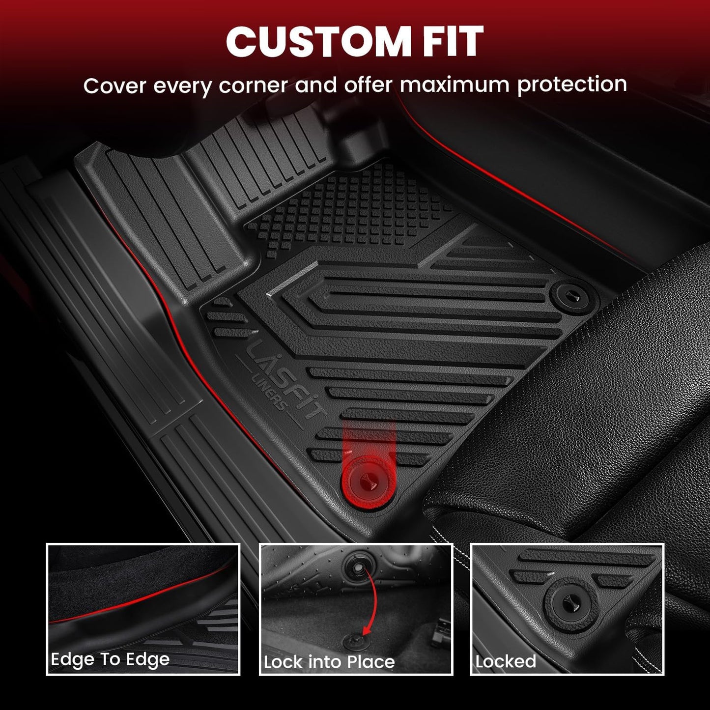 LASFIT Floor Mats for Honda Passport 2026, All Weather TPE Custom Fit Passport Floor Liner Accessories, 1st & 2nd Row, Black