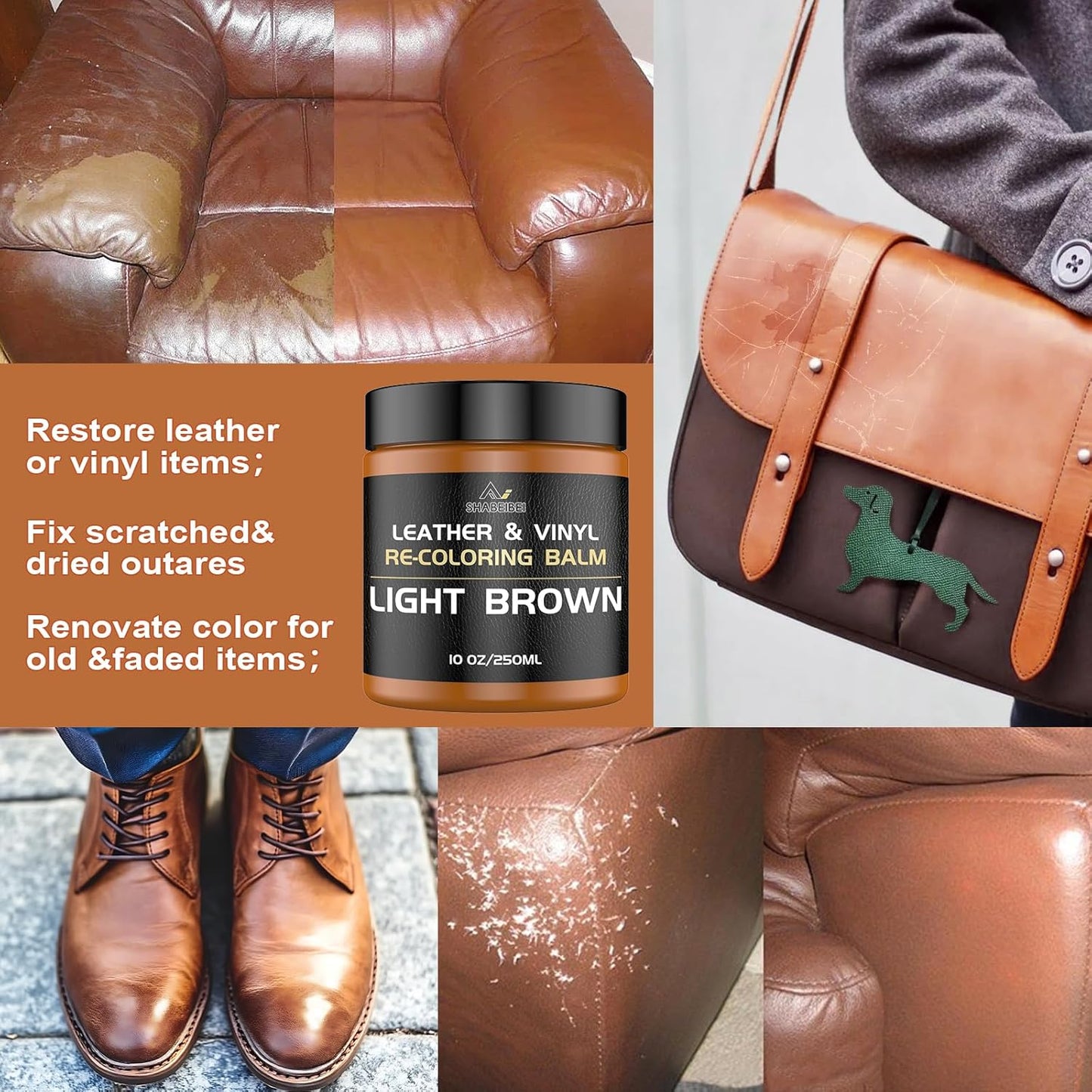 Leather Recoloring Balm,10oz Leather Color Restorer Leather Repair Kit for Furniture Car Leather Scratch Remover, Gray Leather Color Restorer for Couches,Leather Dye Paint for Faded