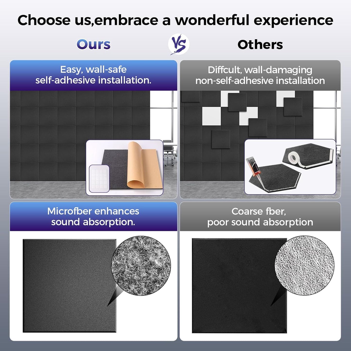 15 pcs 165dtex Microfiber Acoustic Panels ，Self-Adhesive Soundproof Wall Panels, 12 x 12 x 0.4 in Sound Proof Foam Panels for Walls, High Density, Noise Dampening Panels for Home Studio（Camel）