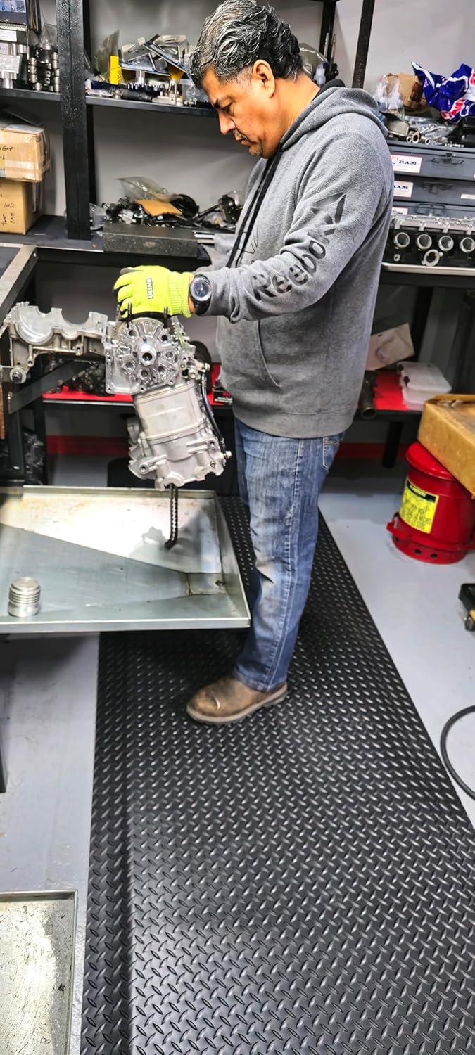 Rhino Mats, American Classic Diamond Anti-Fatigue Mats, Industrial Ergonomic Comfort Standing Mat for Work, Home, Garage, Office, Kitchen or Anywhere (Black 9/16" Thick, 4 FT. x 11 FT.)