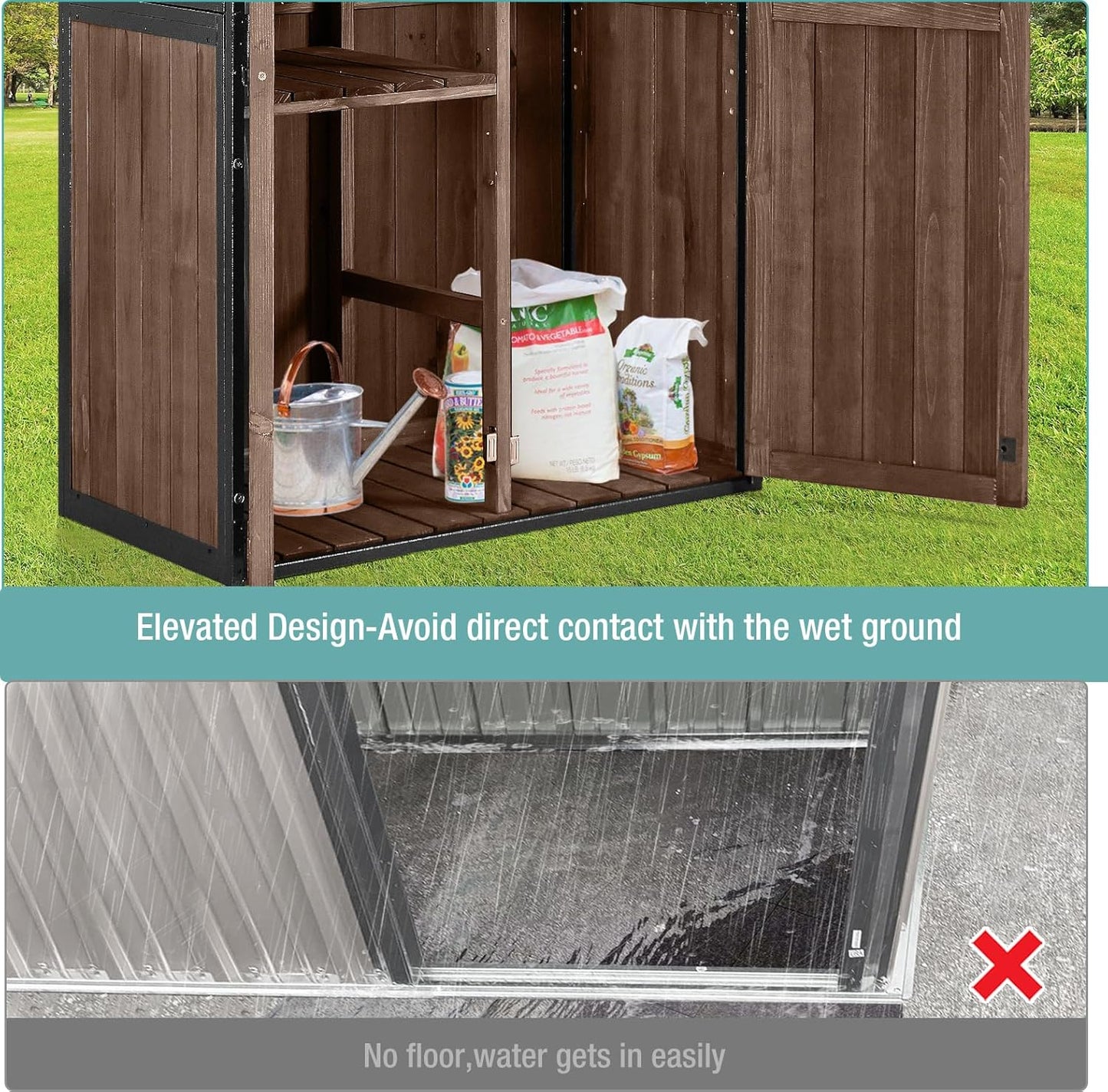 Sheds Outdoor Storage,Garden Shed with Metal Frame Structure and Adjustable Shelves,Large Capacity Storage Tool Cabinet Box for Backyard Garden Patio Lawn (Dark Brown)