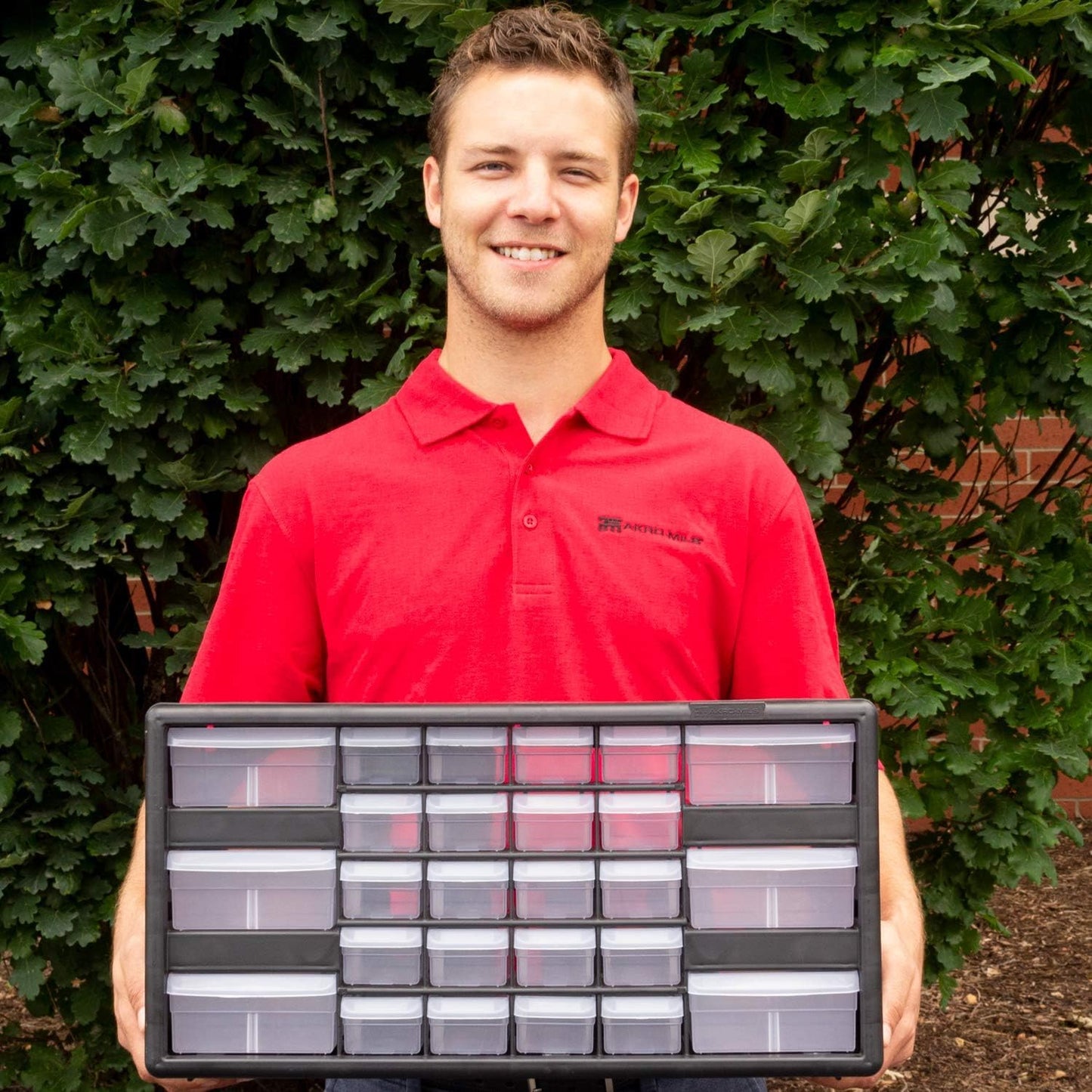 Akro-Mils 26-Drawer Plastic Drawer Storage Cabinet for Garage Organization, Bead Organizer, Building Bricks Storage, Teacher Toolbox, Makeup Organizer, 20-Inch W x 6-Inch D x 10-Inch H, 10126 Red