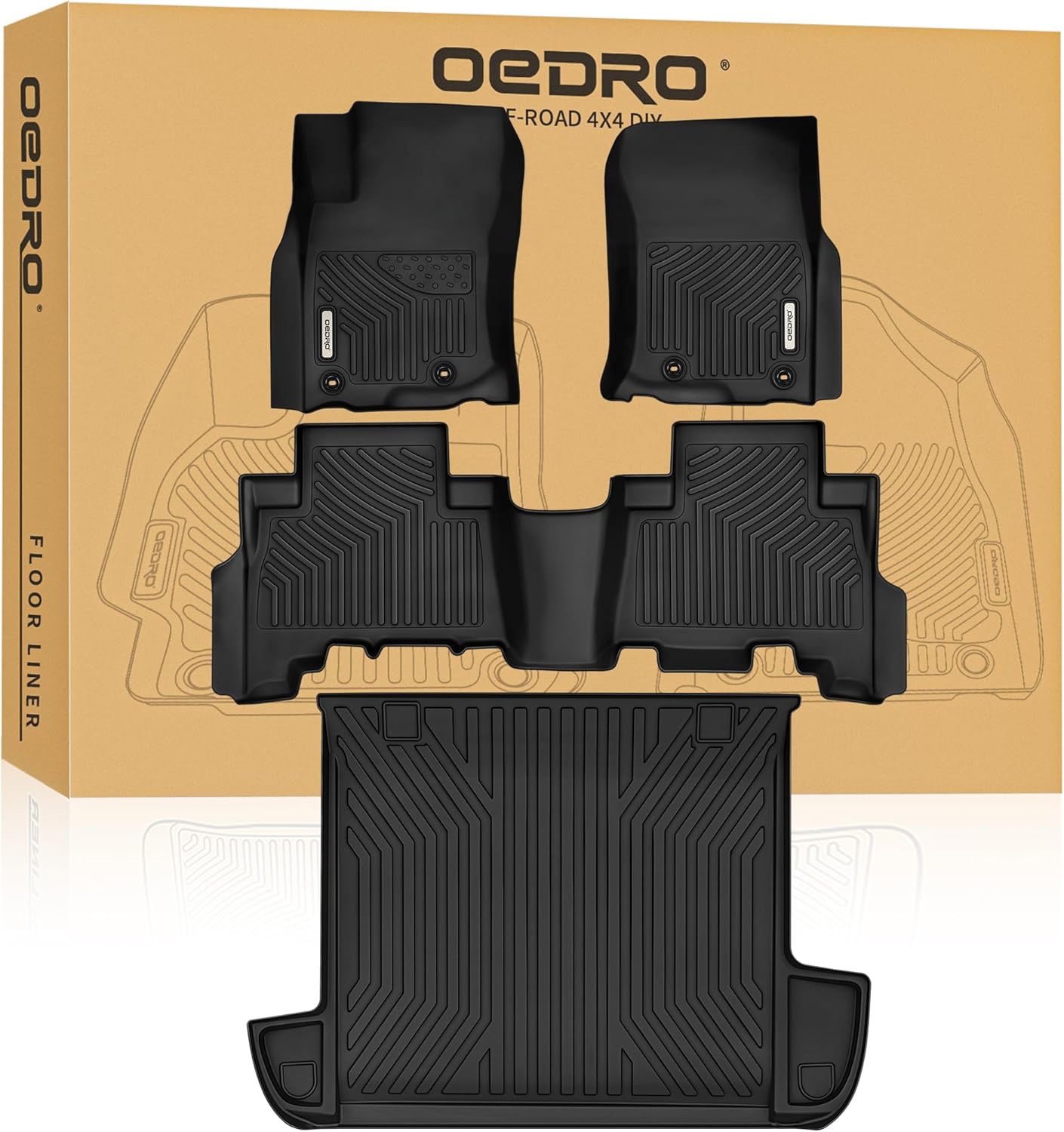 OEDRO Floor Mats&Cargo Liner Fit for Toyota 4Runner 2013-2024(Only 5 Seater, Not Fit 7 Seats) Custom Fit TPE All Weather Floor Liner, 1st & 2nd Row Full Set Car Liners, Black