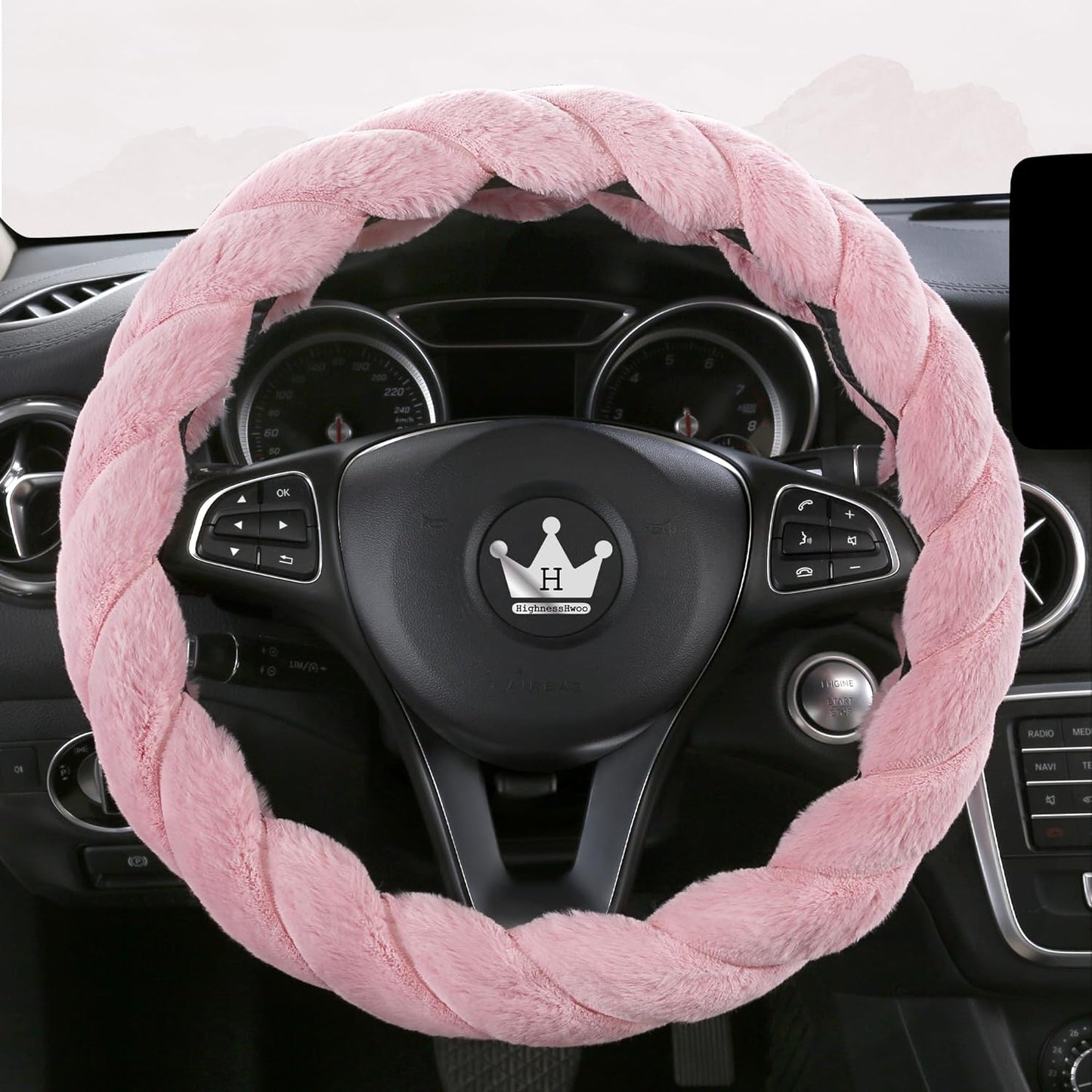 Luxury Fluffy Winter Car Steering Wheel Cover for Women Soft Warm Handle Cover for Jeep Truck Van F150 Universal Fuzzy Anti Slip, Pink