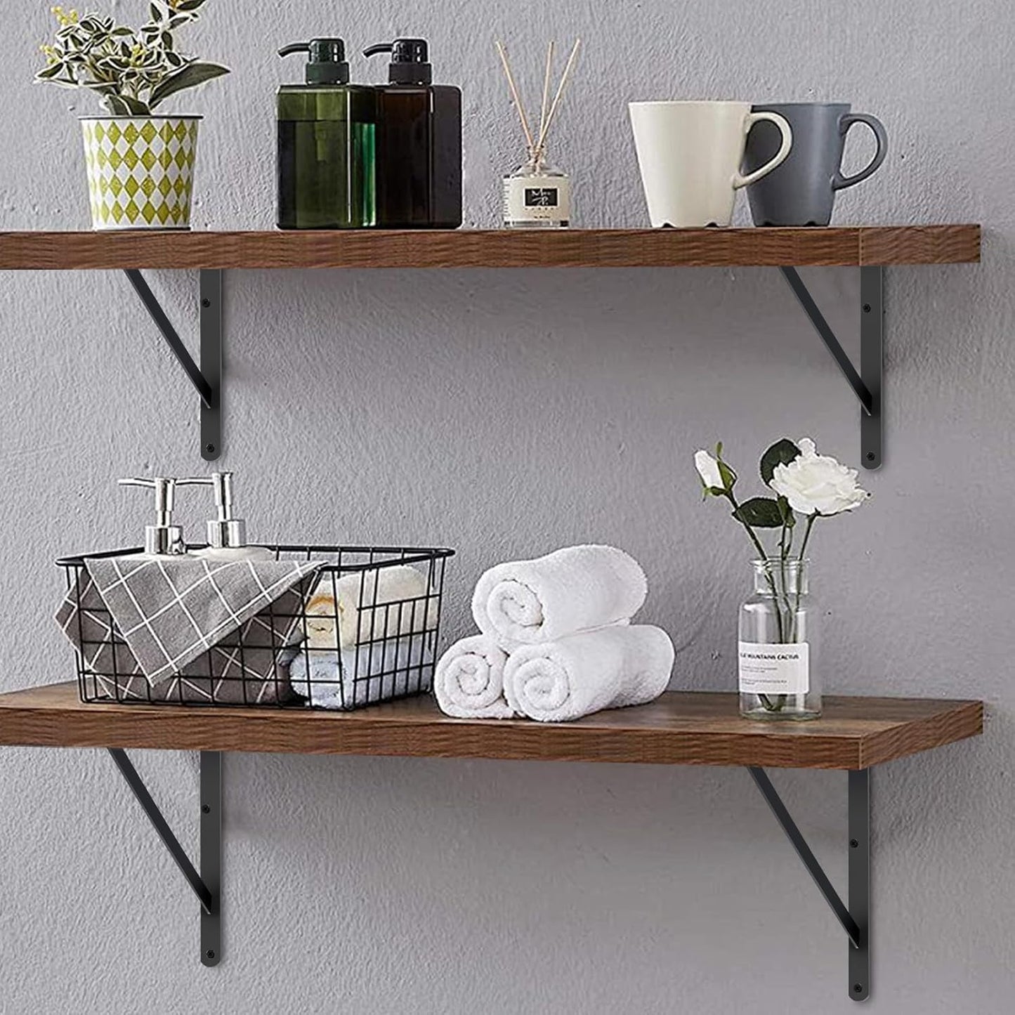 8 Pack L22 x H 12" Black Heavy Duty Shelf Brackets with Screws Metal Shelf Brackets Shelf Support Angle Brackets for Shelves L Brackets Heavy Duty Floating Shelf