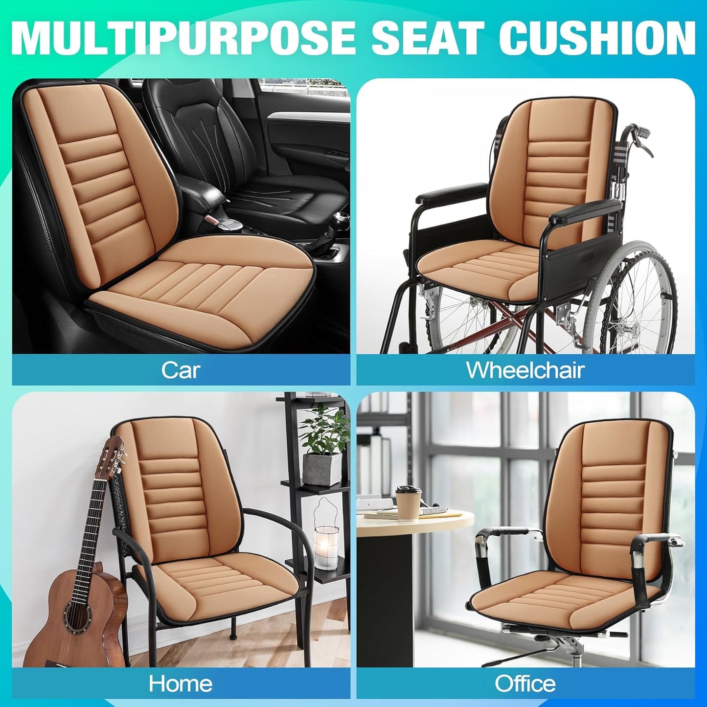 MYFAMIREA Car Seat Cushion and Back Support Pillow 1.2'' Thick Memory Foam Desk Chair Cushion Back Support for Automotive Seat Driver, Travel, Leg and Back Pain Relief, Washable, Adjustable, Orange