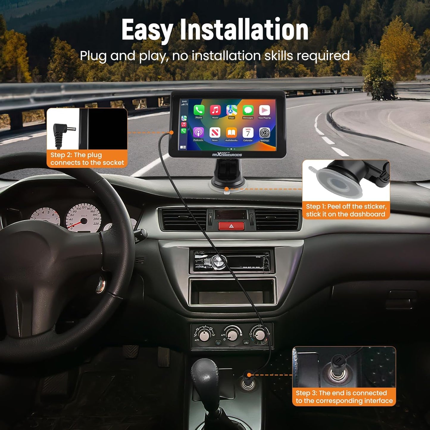 maXpeedingrods 7" Car Stereo with Wireless Apple CarPlay& Android Auto, Audio Receiver, Portable Car Radio with Backup Camera and GPS Navigation, Bluetooth, Mirror Link