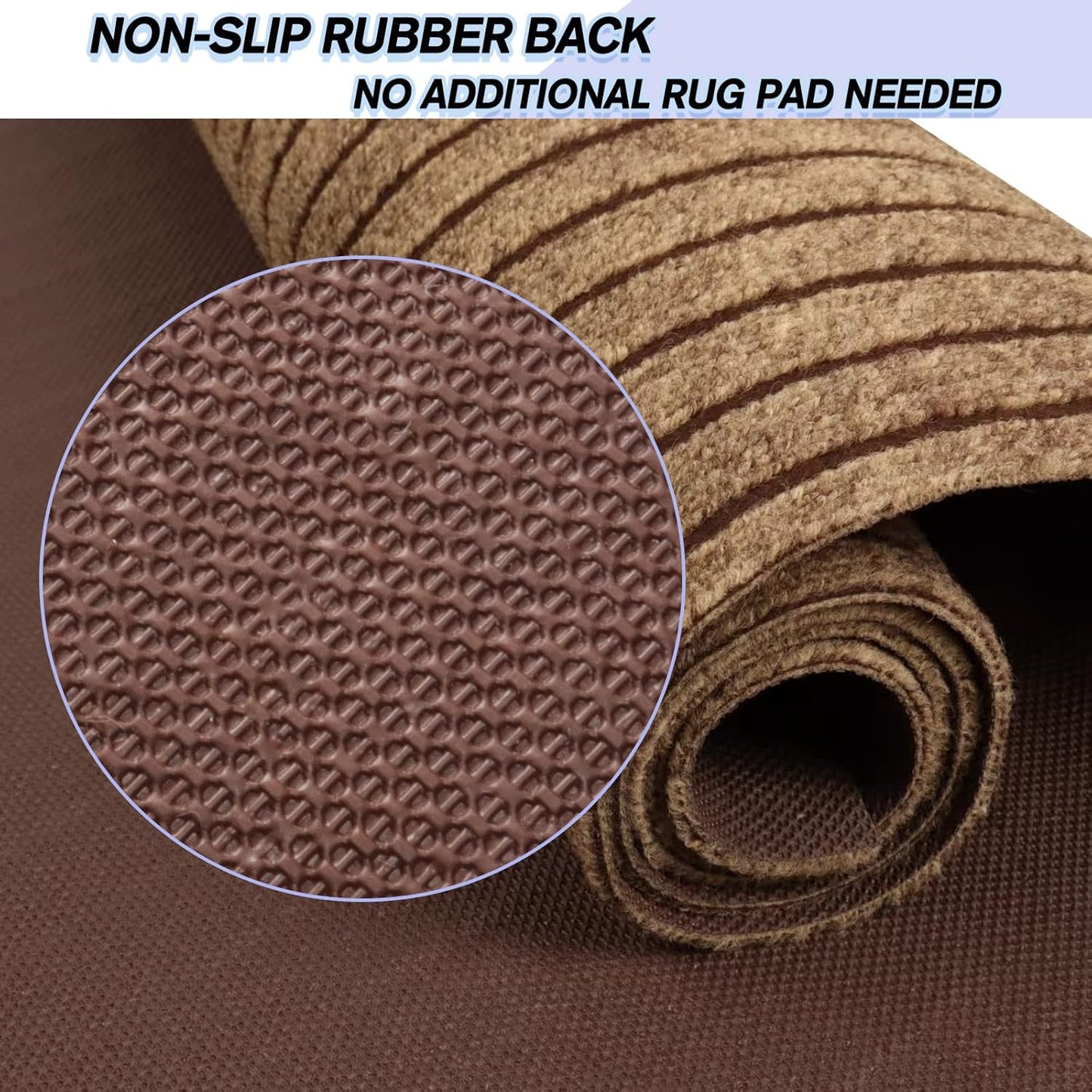 Custom Size Backed Non-Slip Area Rugs Runner, Easy Clean, Waterproof Runner Rugs for Hallway Entryway, Kitchen, Laundry, 2FT x 32FT, Brown Stripe