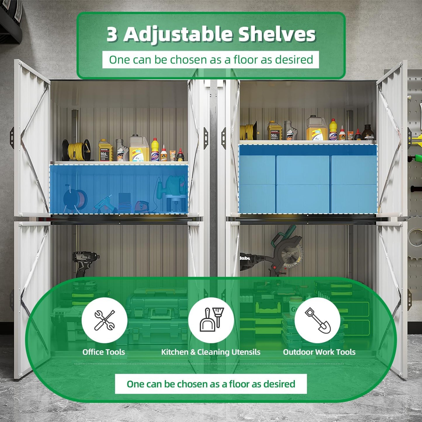 AECOJOY Outdoor Storage Cabinet, Outdoor Cabinets Waterproof with Shelves, Large Lockable Storage Cabinet Metal Vertical Storage Shed Tall Weatherproof Garden Sheds & Outdoor Storage White