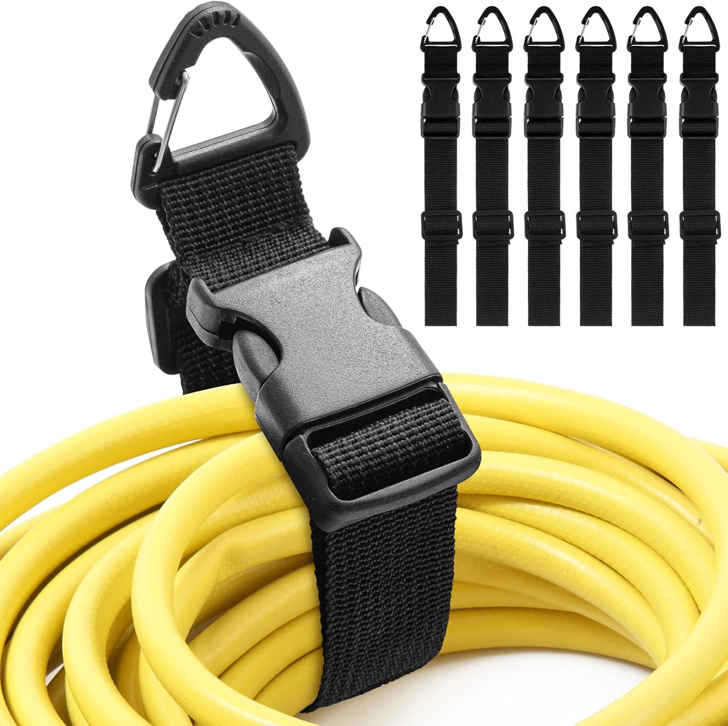 6 Pack 17 Inch Adjustable Extension Cord Holder Organizer with Triangle Clips Heavy Duty Storage Straps Extension Cord Hanger for Men Workshop and Garage Organization and Storage (Black)