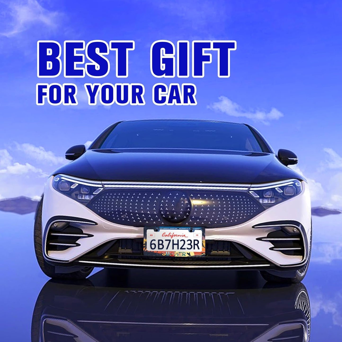 Summer Beach License Plate Frame Palm Trees License Plate Holders Funny Stainless Steel Auto Accessory Bracket 2 Hole with Screws Universal Us Car License Plate Frames 6x12 Inch for Women Men