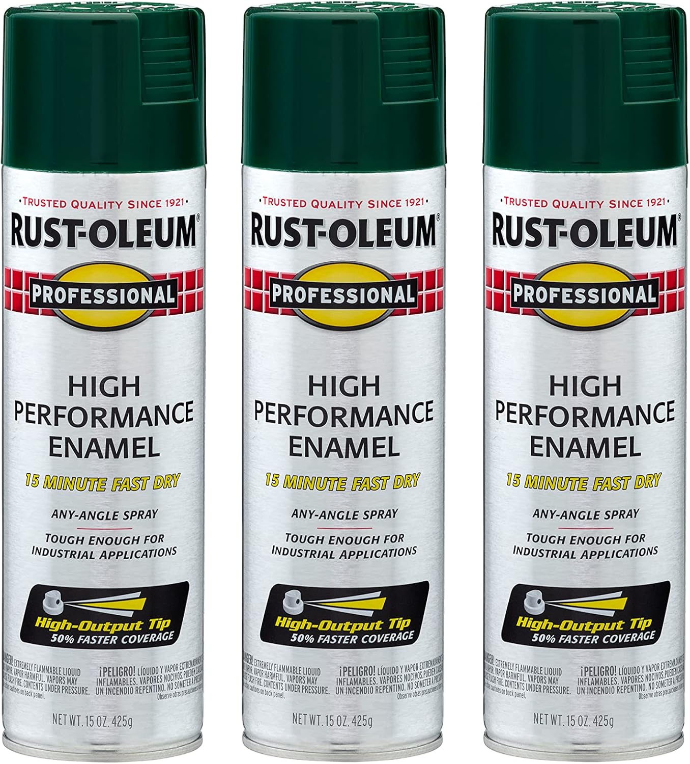 Rust-Oleum 7538838-3PK Professional High Performance Enamel Spray Paint, 15 Oz, Gloss Hunter Green, 3 Pack