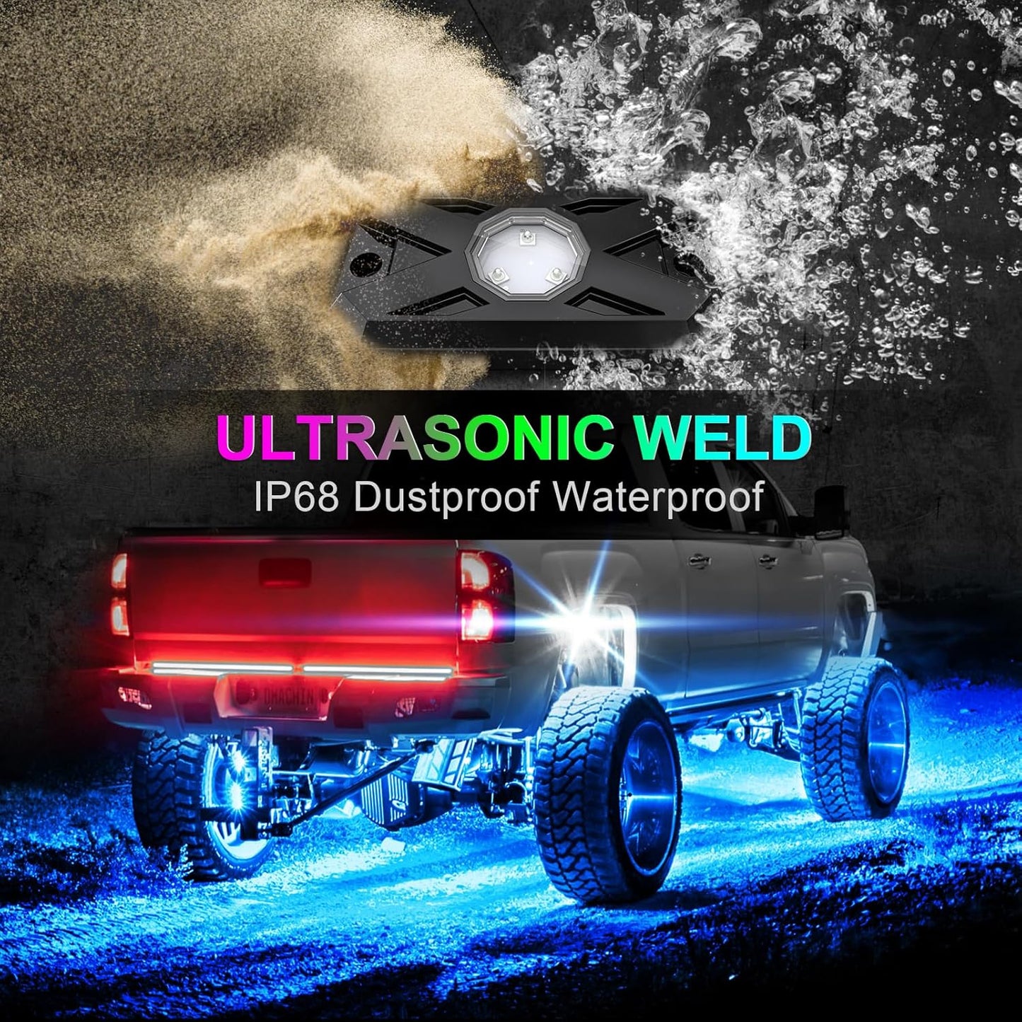 YiLaie RGB LED Rock Lights Kit 4 Pods, Upgraded Underglow Multicolor LED Light Pod with APP/RF Remote Control, Flashing Music Mode, Waterproof Multicolor Rock Lights for Trucks ATV UTV RZR SUV