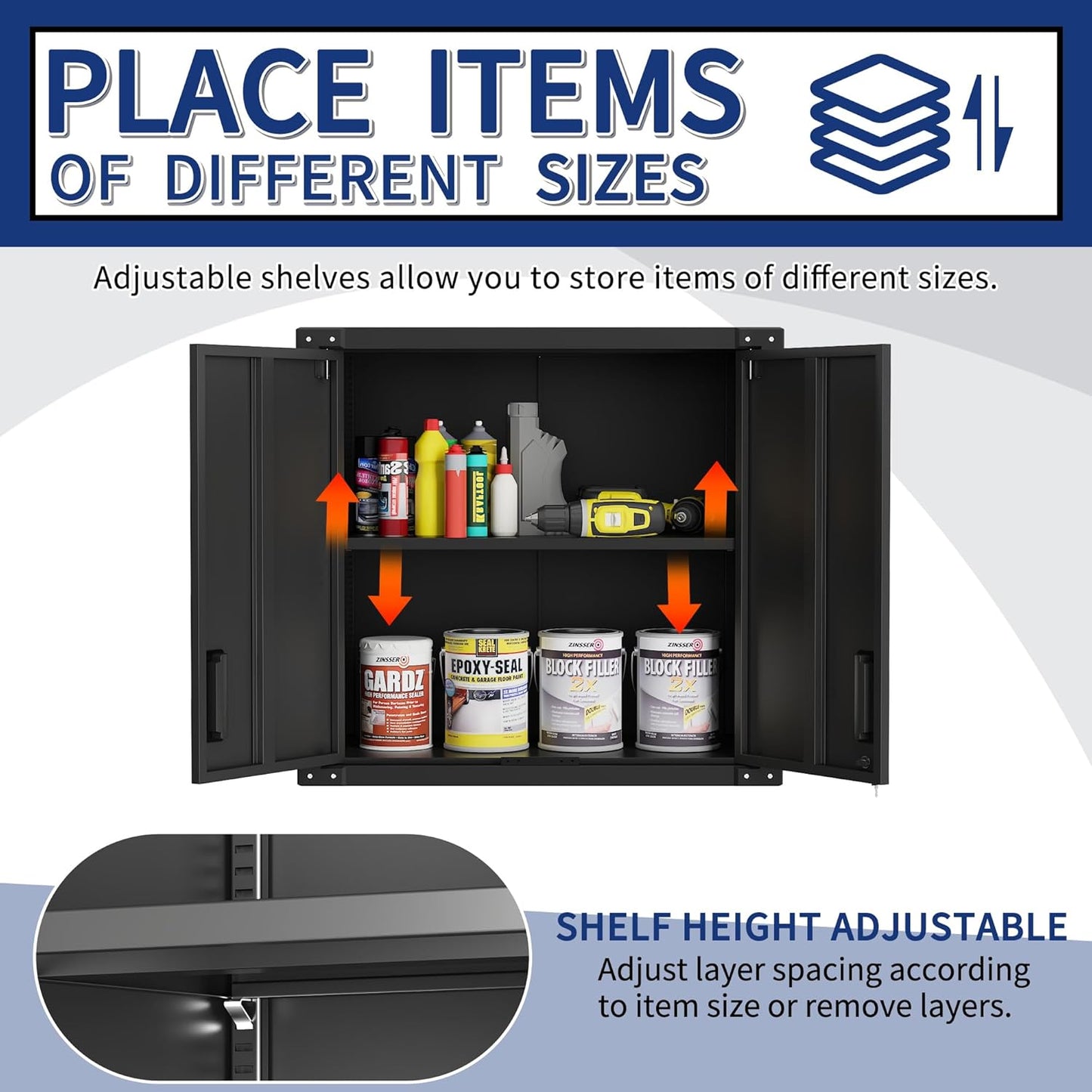 Garage Wall Cabinet,Metal Wall Cabinet with Doors and Adjustable Shelves,Steel Utility Wall Mounted Tool Cabinets for Home,Office,Kitchen,Warehouse