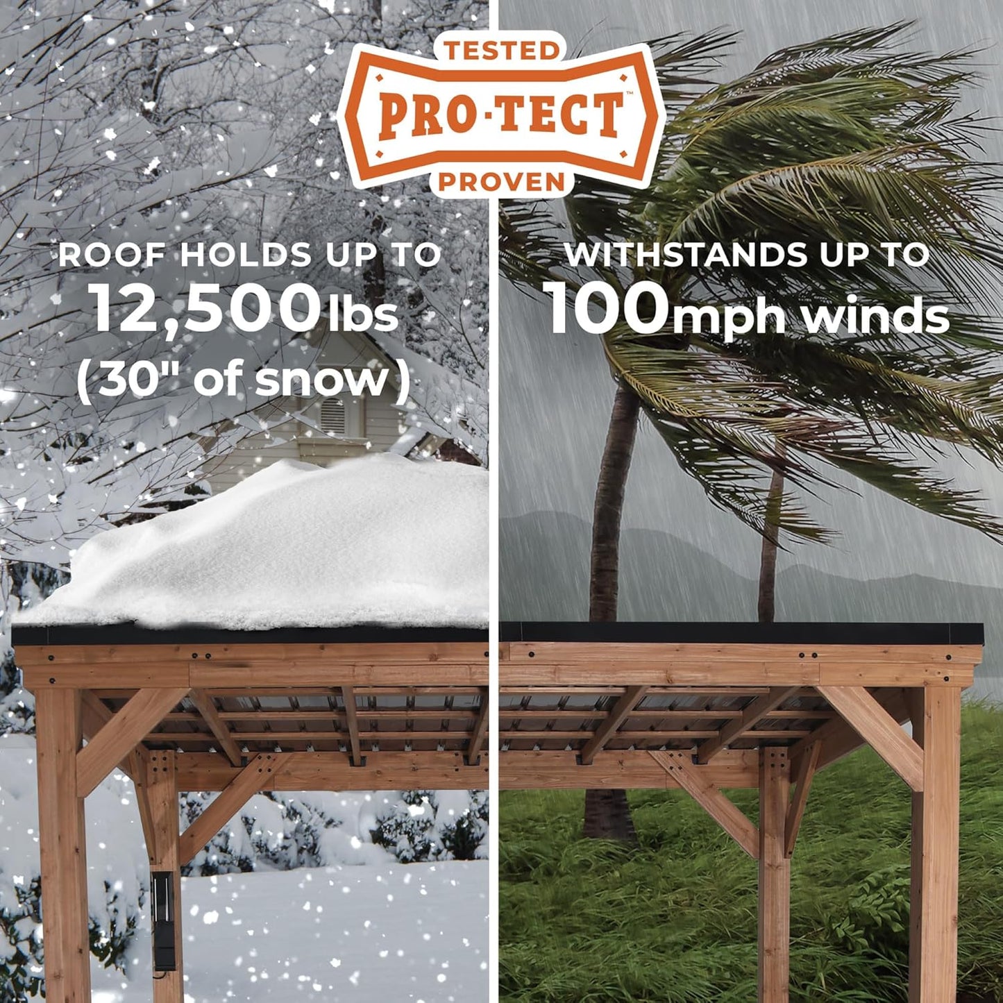 Backyard Discovery Kingsport 20' x 12' Cedar Wood Outdoor Carport Garage with Heavy-Duty Galvanized Steel Slope Roof, Snow Support, Wind Resistance, PowerPort, Shelter to Protect Cars, Boats, Trucks