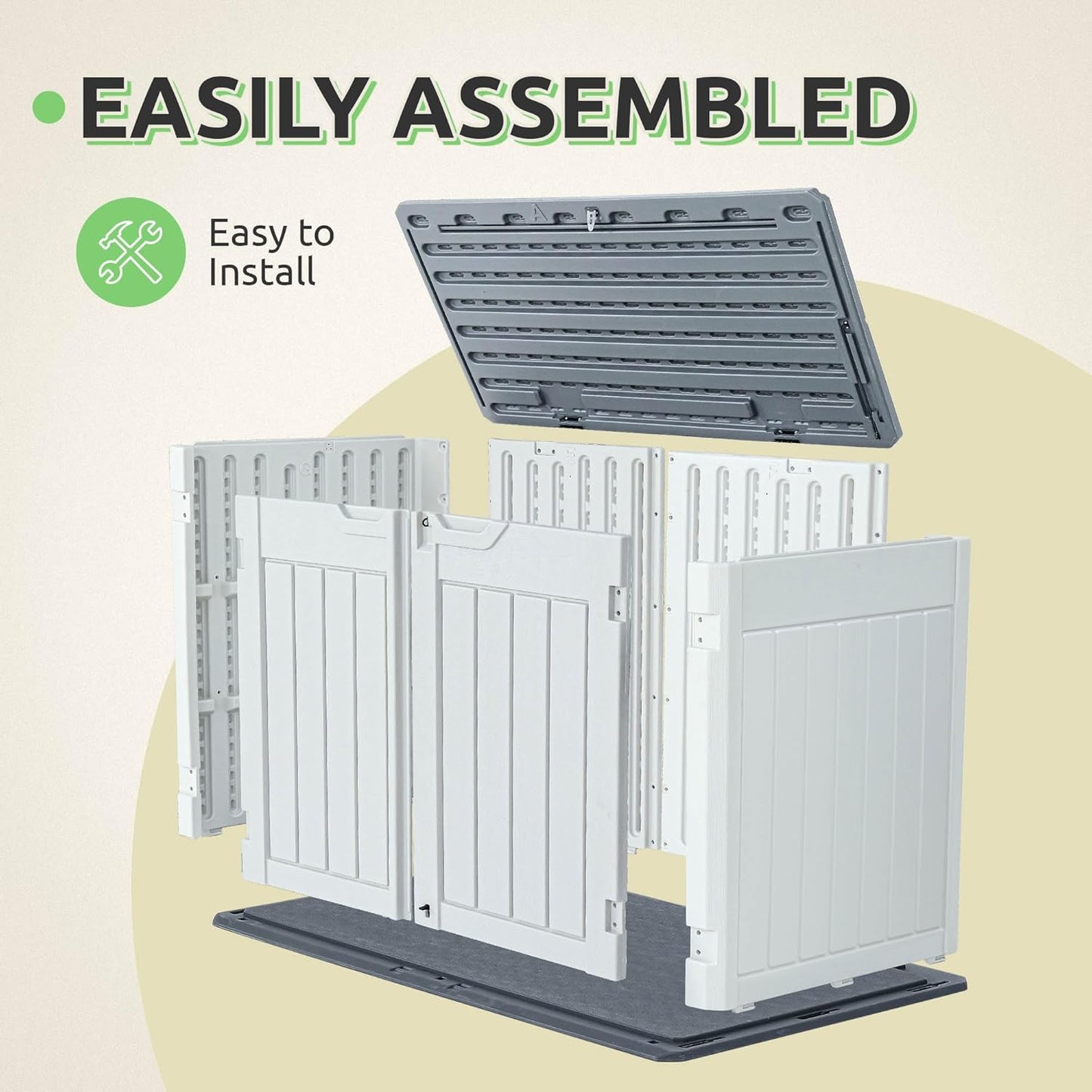 GOOBED 4.5x4ft Outdoor Horizontal Resin Storage Shed, 47 cuft Large Waterproof Tool Shed, No Shelf Included, Lockable, Easy Assembly (Light Gray)