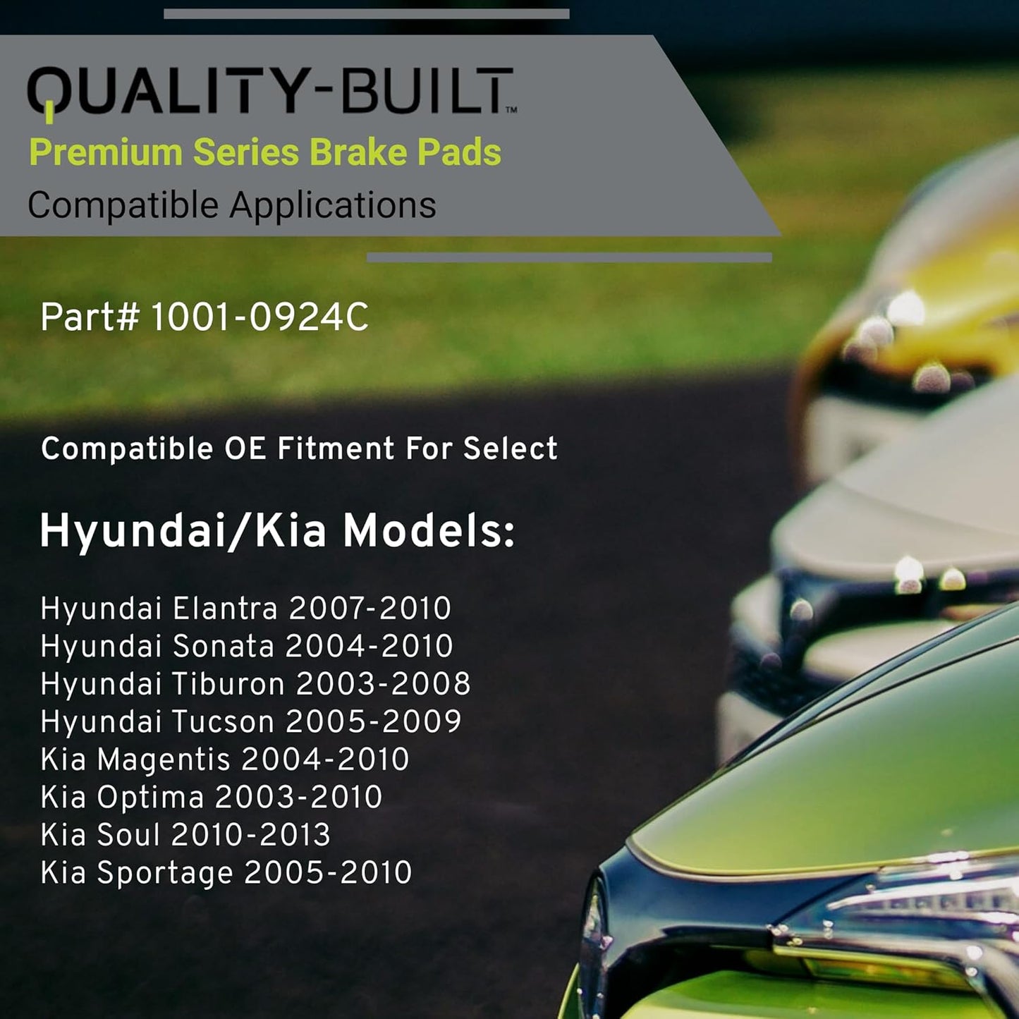 Premium Ceramic Front Brake Pads (1001-0924C) Compatible with 2003-2013 Hyundai/Kia (Elantra/Magentis/Optima/Sonata/Soul/Sportage/Tiburon/Tucson)