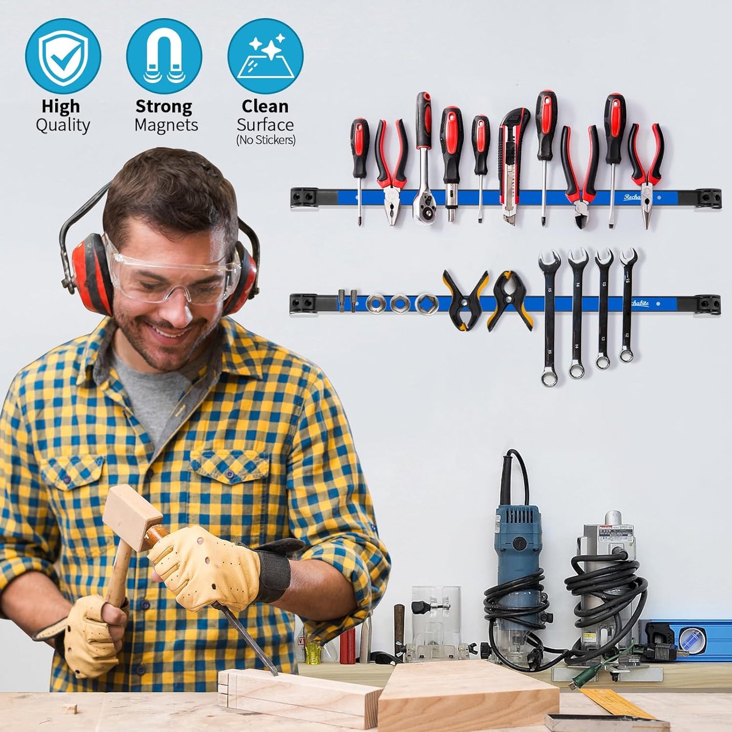 6 Pieces 24" Magnetic Tool Holder Strip, Blue Magnet Bar, Metal Tool Organizer Rack for Garage Organization, Easy To Install in Workshop, Mounting Screws Included