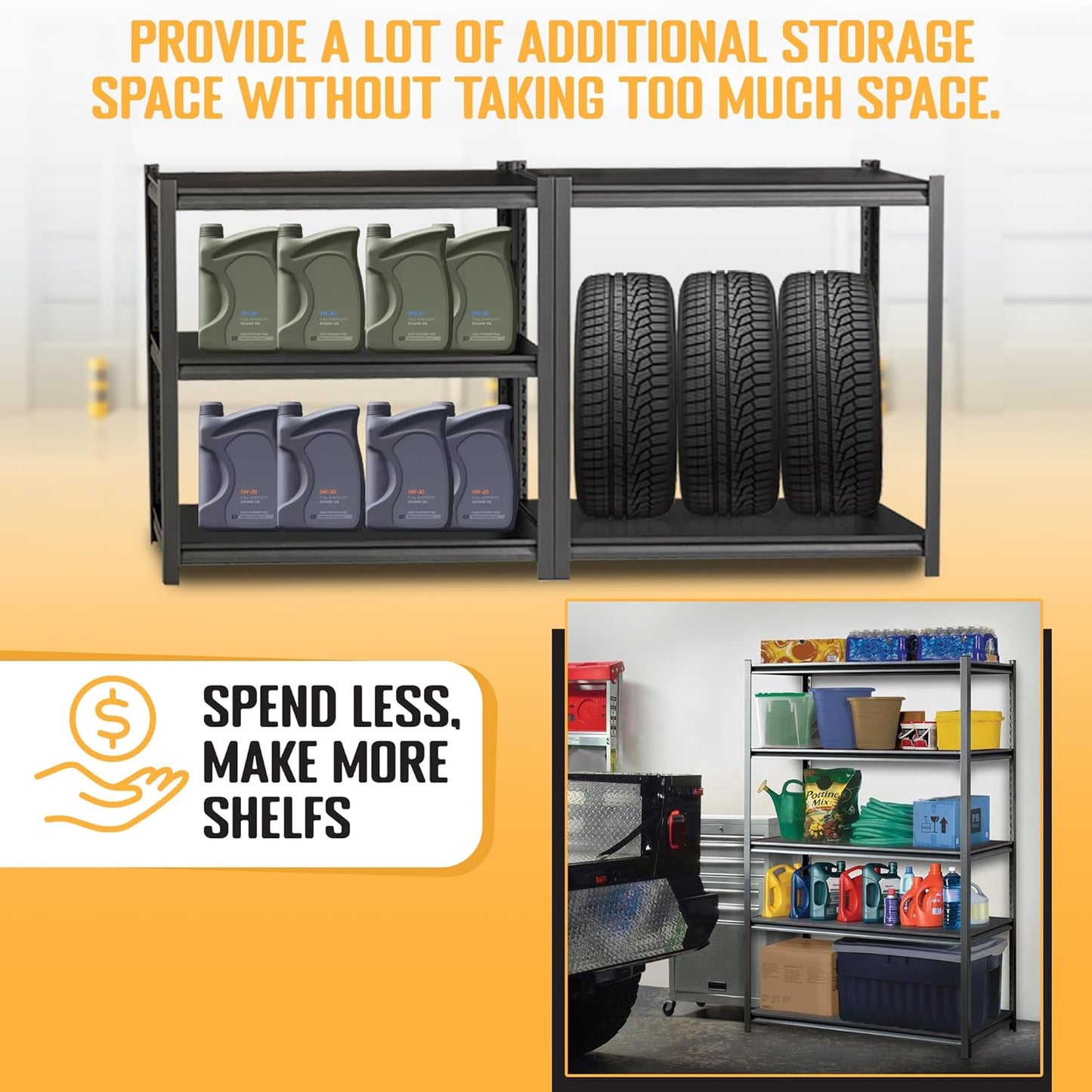 Rigma 5 Tier Garage Shelf, Heavy Duty Steel Shelving Unit, Adjustable Metal Multi-use Storage Rack, Shelves for Garage, Basement, and Industrial Warehouse Or Office (36" W X 16" D X 72" H 5-Tier)