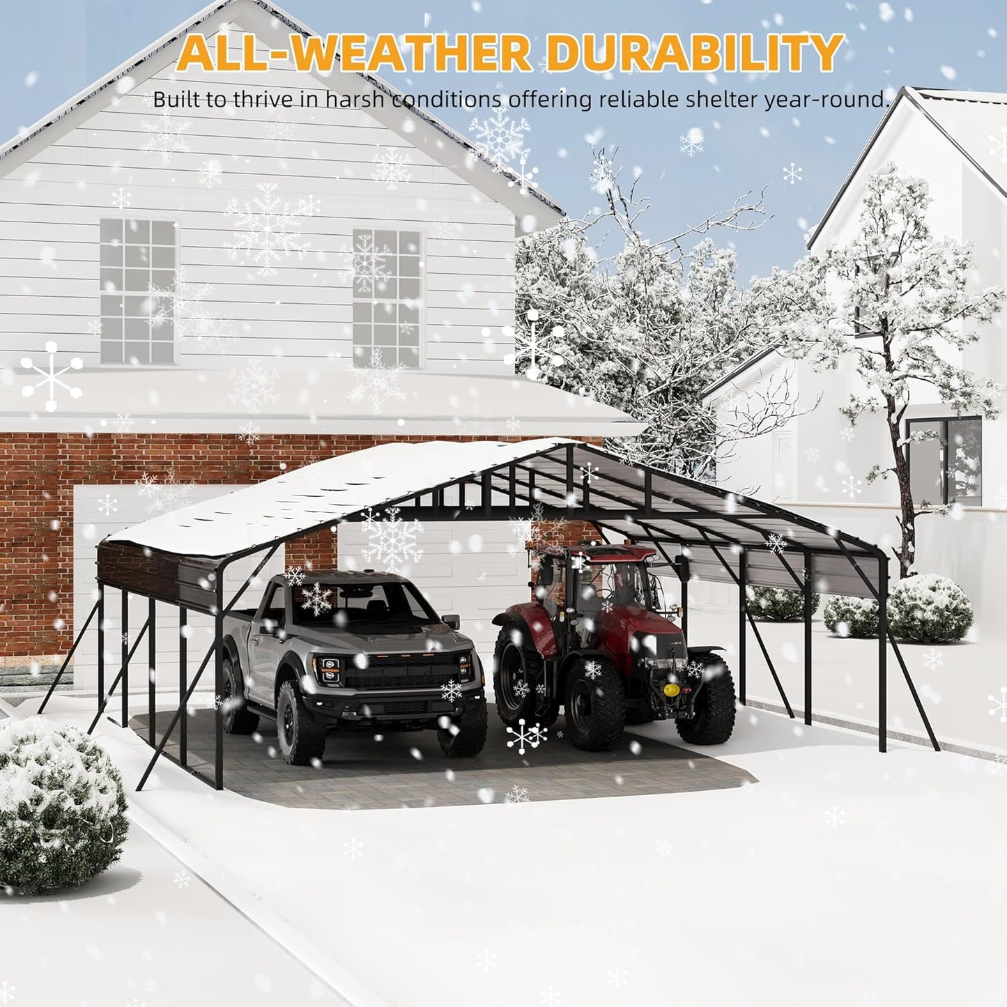 20' x 20' Heavy Duty Metal Carport with Galvanized Steel Roof, Metal Roof Carport with Enhanced Base, Tall MetalCarport Kits Garage for Tractors, Pickup, Boat, Car