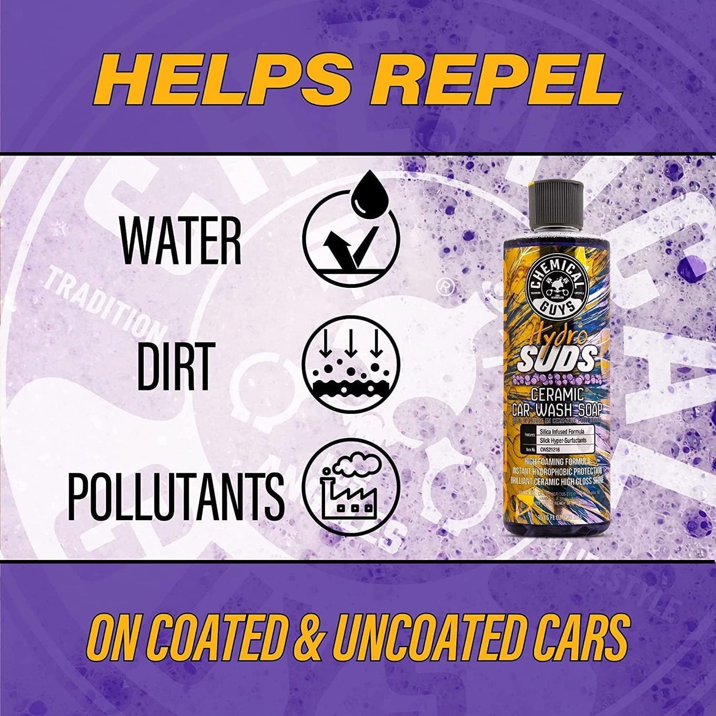 Chemical Guys CWS2121602 HydroSuds Ceramic SiO2 Shine High Foaming Car Wash Soap (Works with Foam Cannons, Foam Guns or Bucket Washes) For Cars, Trucks, SUVs, RVs & More, 16 fl oz, Berry Scent, 2 Pack