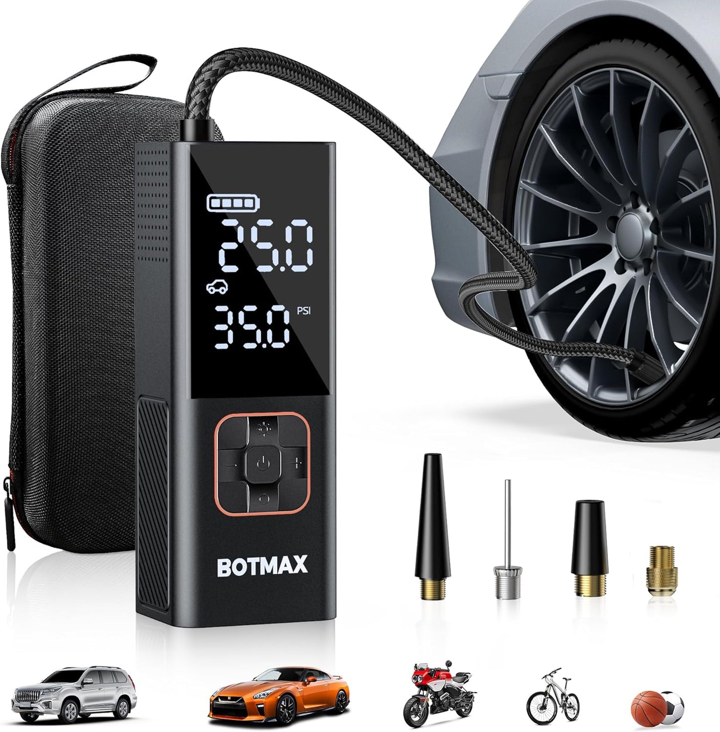 Tire Inflator Portable Air Compressor, Air Pump for Car Tires Pump with Tire Pressure Gauge 160 PSI Night LED Light Electric Portable Tire Inflator for Cars, Bike, Motorcycle, Bicycle and Balls