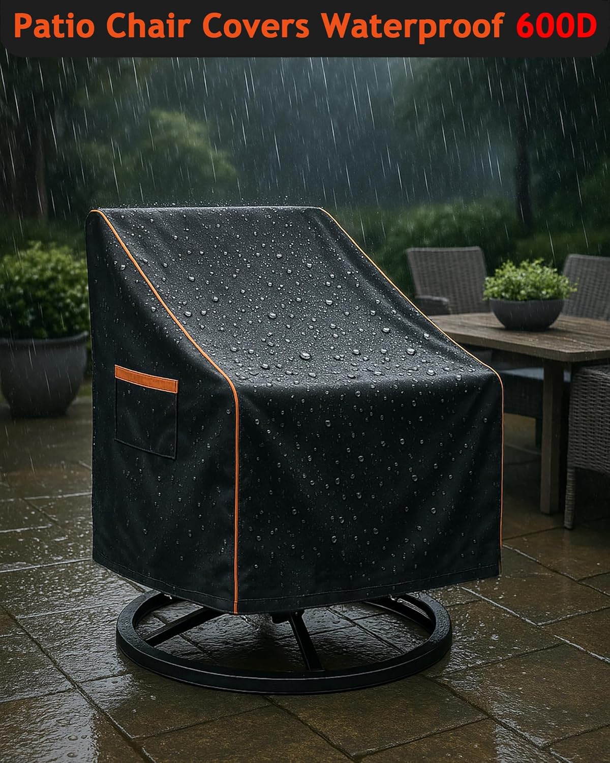 Outdoor Waterproof Patio Chair Covers, Heavy Duty Oxford Coating Weather Resistant Patio Furniture Covers 600D 33W x 35D x 36H inches 2-Pack, Black