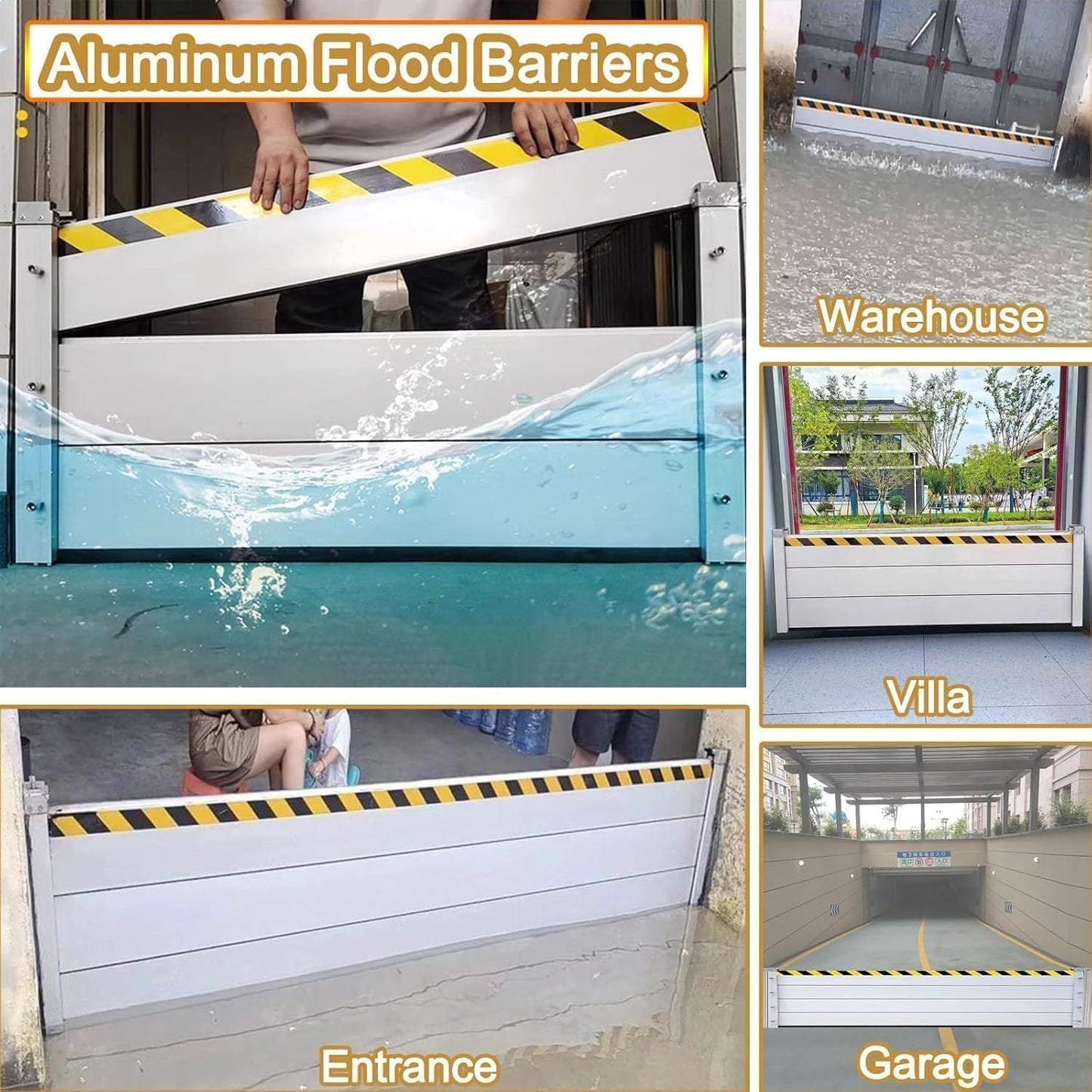 Reusable Heavy Duty Aluminum Flood Barriers for Home Exterior, Flood Protection Barriers Water Barrier Door Quick Detachable Garage Doors Detachable Mobile Rain Water Baffle ( H 23.6 inch L 2.5FT)