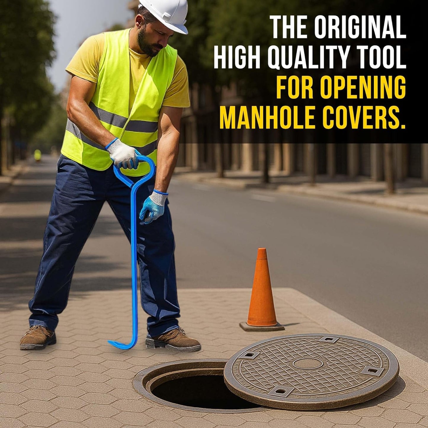 T&T Tools 36-Inch Manhole Hook - Heavy Duty Single Hook for Lifting Manhole Covers, Storm Drains, Septic Tank Risers - Rigid Hex Alloy Steel Tool for Lifting, Pulling, and Removing Covers - 2 Pack