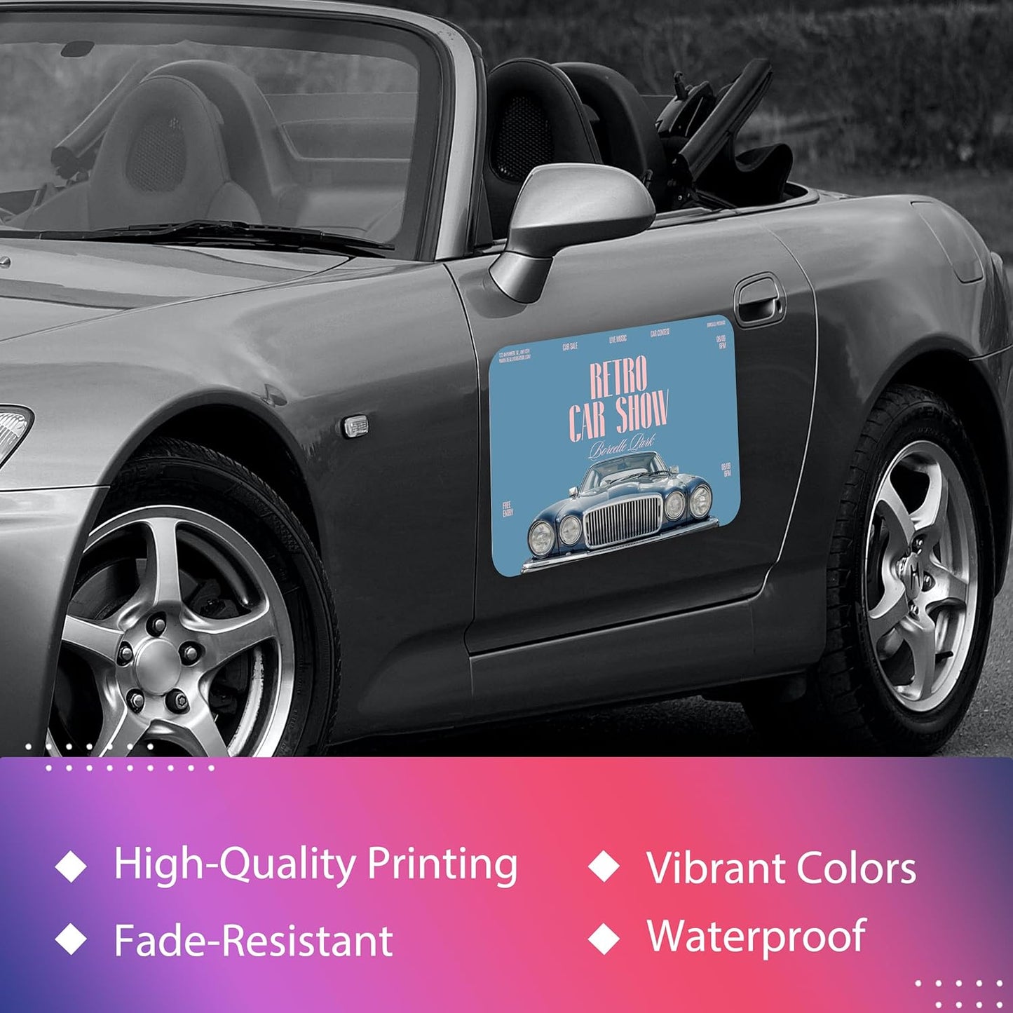 Custom Car Magnet for Business 2-Pack Vivid Printing Reflective Fade-Resistant Material Car Advertising Sign Personalized Magnetic Sheets for Vehicles Multi Size 12x24in