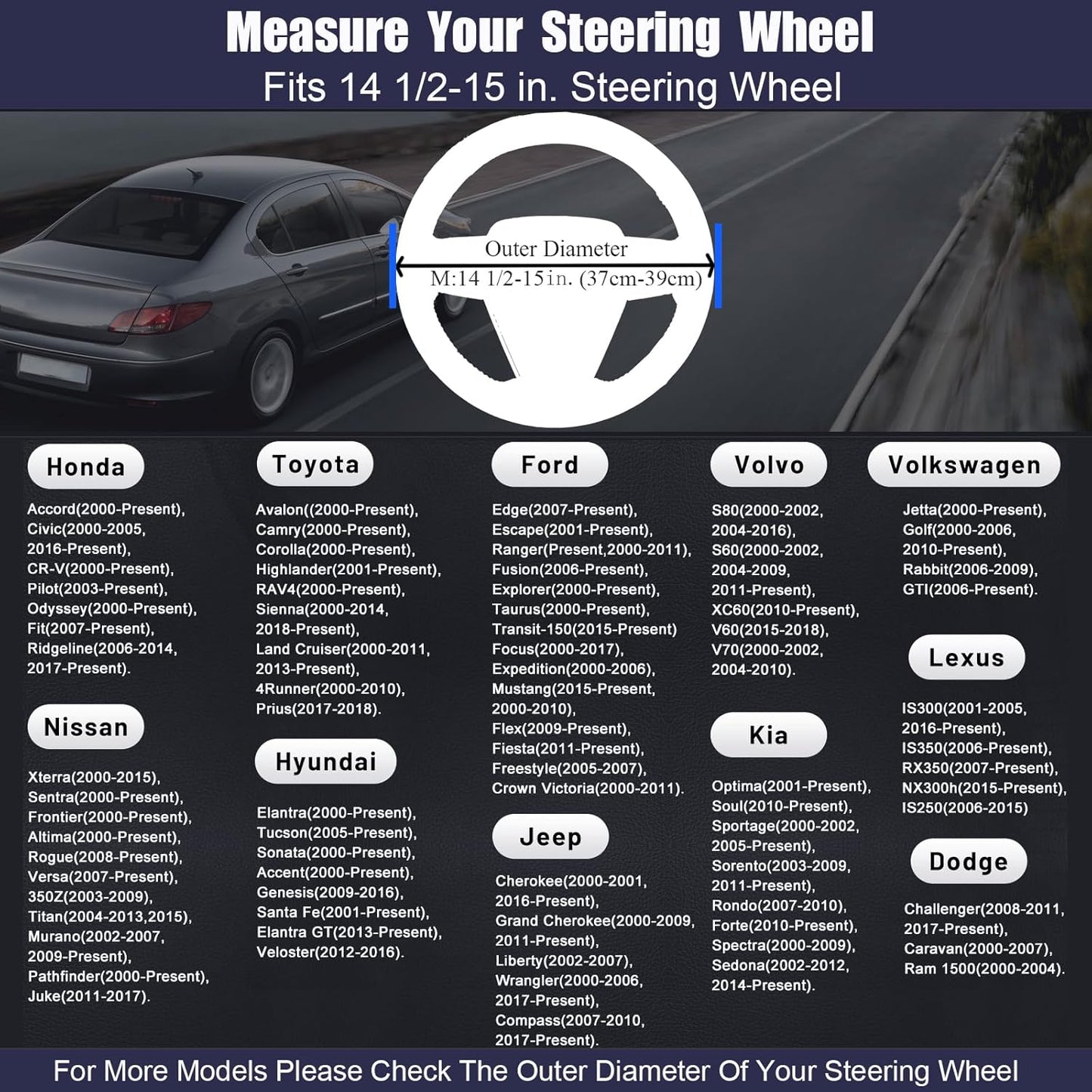 Steering Wheel Cover Standard Size Medium 14.5-15 inch, Breathable Microfiber Leather, Anti-Slip, Soft Grip, Universal Fit for Cars SUVs Trucks, Black