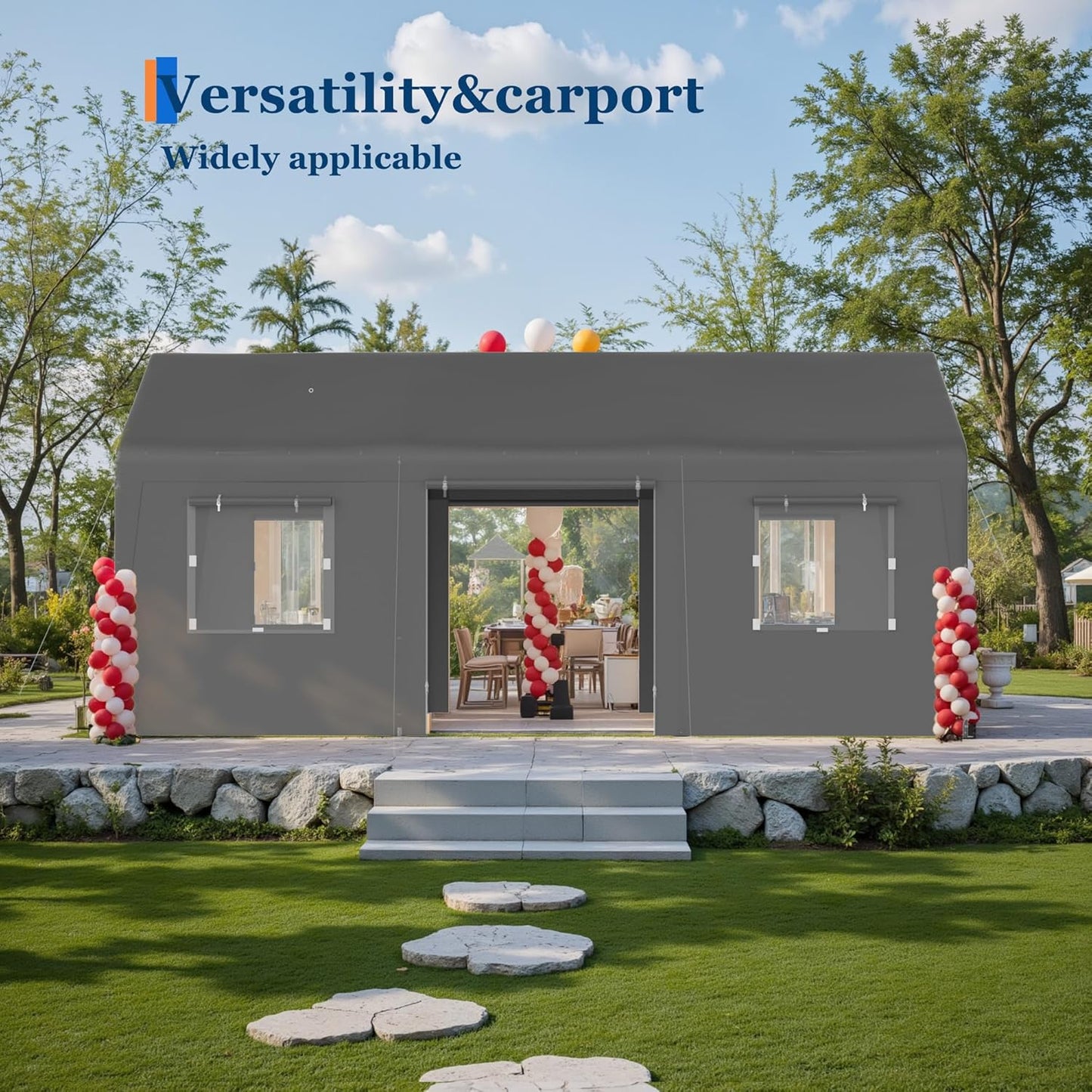 Carport, 13‘ x 20’ Heavy Duty Portable Garage All-Season Car Canopy w/Removable Sidewall & Doors, Carport Canopy Party Tent w/Water-Resistant Tarp for Backyard (Grey, 13‘ x 20')