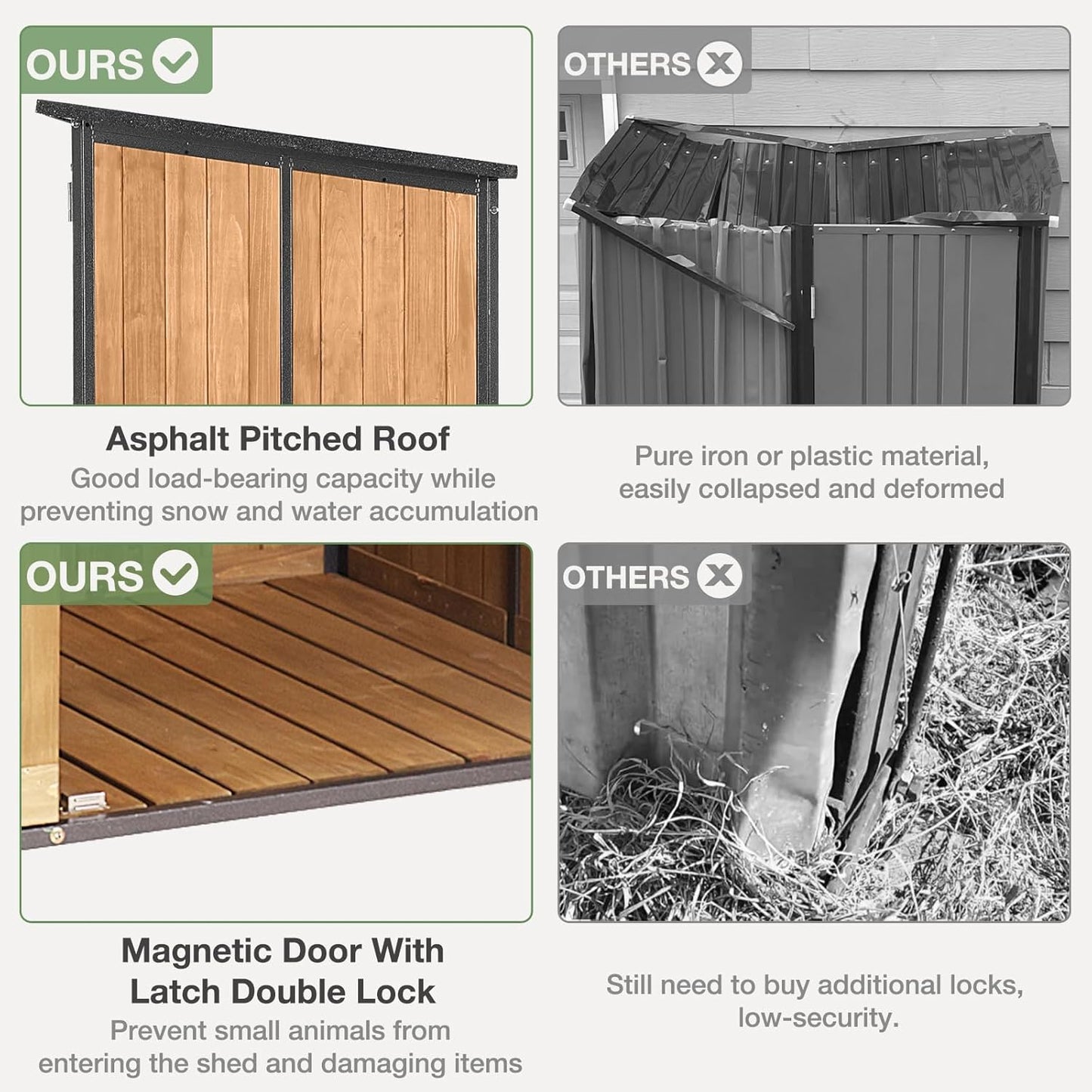 Outdoor Storage Shed with Floor - Waterproof Natural Fir Cabinet with Adjustable Shelves and Double Lock for Anti-Theft - Suitable for Storing Garden Tools, and Household Debris (Brown)