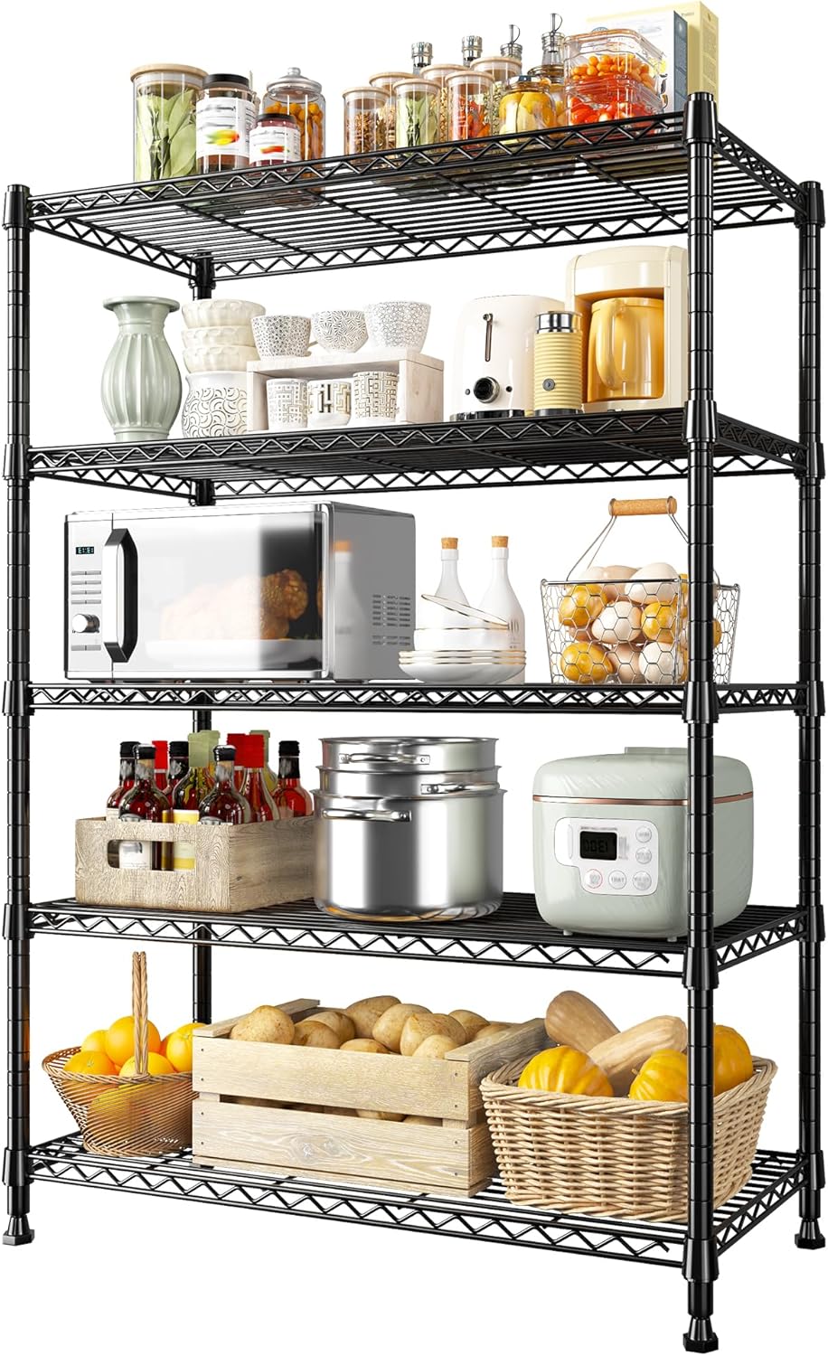 REIBII 5-Tier Wire Shelving Rack Storage Shelves Metal Shelves,1020 LBS Adjustable Heavy Duty Metal Shelving Units and Storage for Garage Pantry Bathroom 29" W X 14" D X 63" H