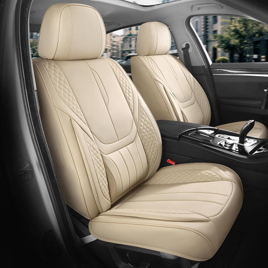 Car Seat Covers Full Set - Universal Seat Covers for Cars SUV Truck – Faux Leather Automotive Seat Covers, Breathable & Waterproof Front and Rear Seat Protectors, Fit for Most Cars-Beige