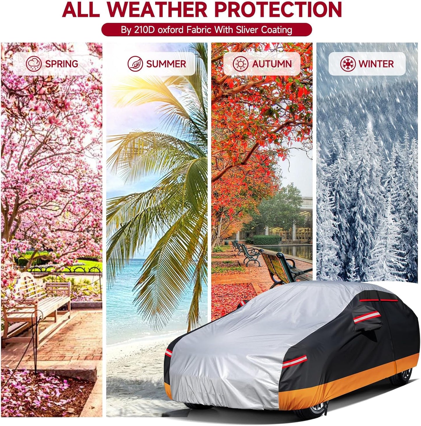 NEVERLAND Car Cover - Car Cover Waterproof All Weather Snowproof UV Protection Windproof Full Car Covers with Side Door Zipper,Reflective Strips,Storage Bag Full Exterior Covers for Sedan L(177"-183")