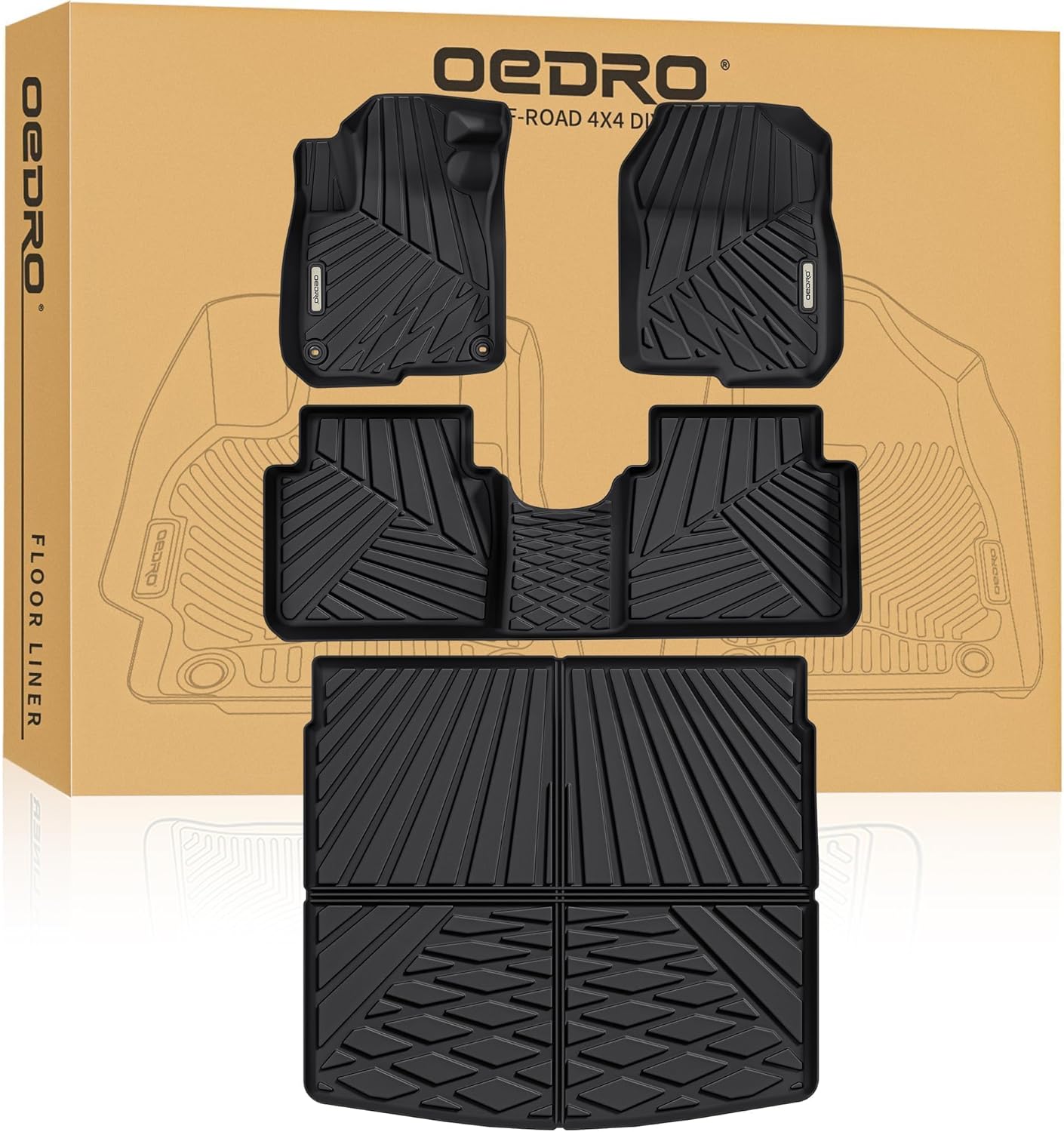 OEDRO Floor Mats Fit for 2017-2022 Honda CR-V (NOT for Hybrid), TPE All-Weather Custom Fit for Front, Rear & Cargo Mat in Lower Position, Honda CRV Mats Accessories, Black