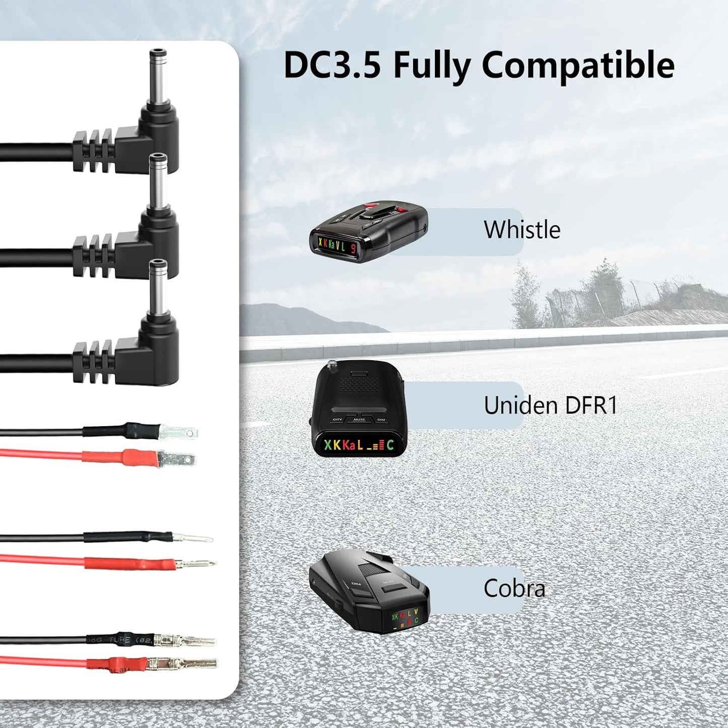 13.8" Radar Detector Hardwire Power Cord,Mirror Wire Plug Kit,for Escort Uniden Beltronics Whistler Cobra Valentine One Radar Detector Power Cord,with Magnetic Ring and Inline Fuse Holder,DC3.5