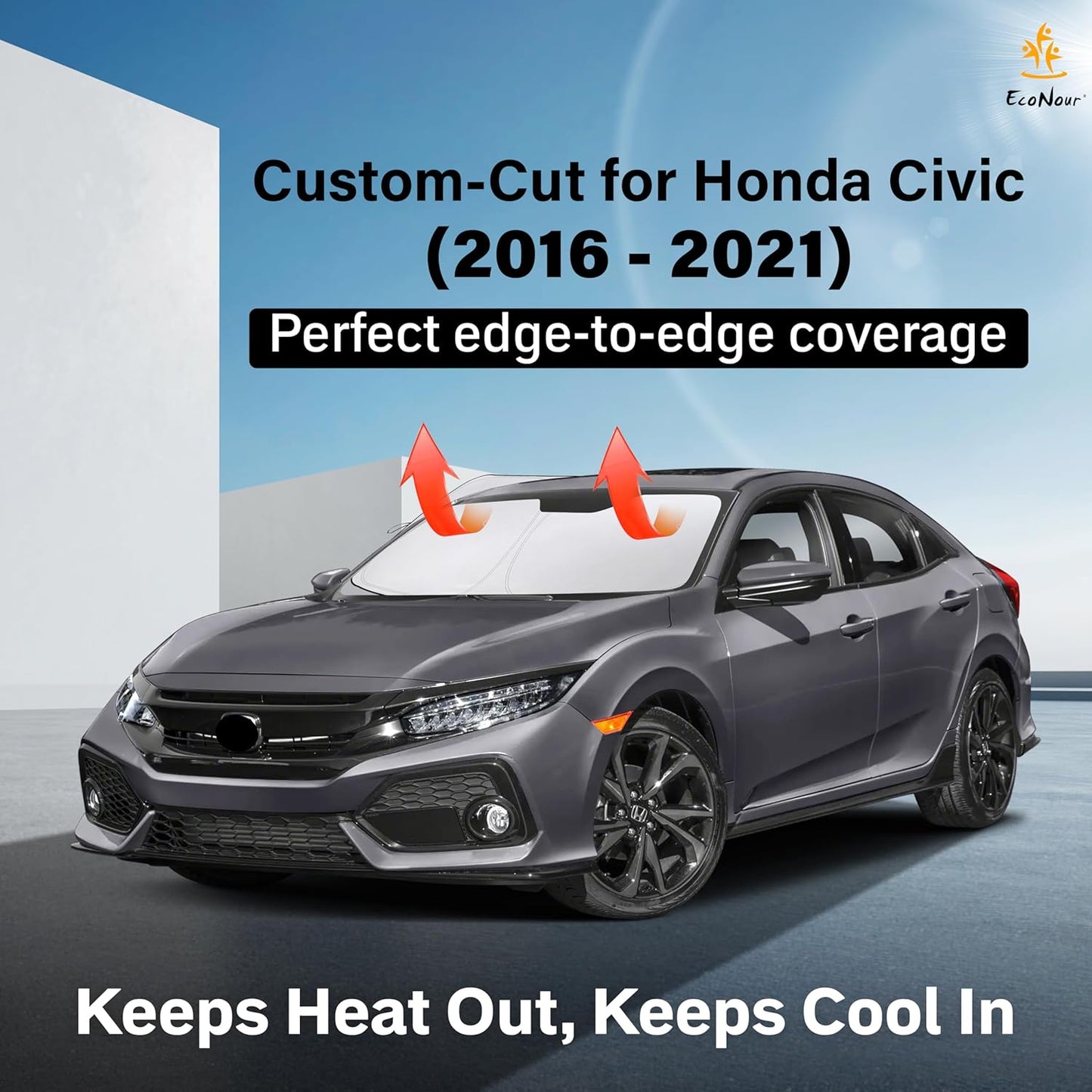 Econour Windshield Sun Shade for Honda Civic 2016-2021 Sunshade Foldable Window Sun Visor Protector Blocks UV Rays Keep Your Car Cooler