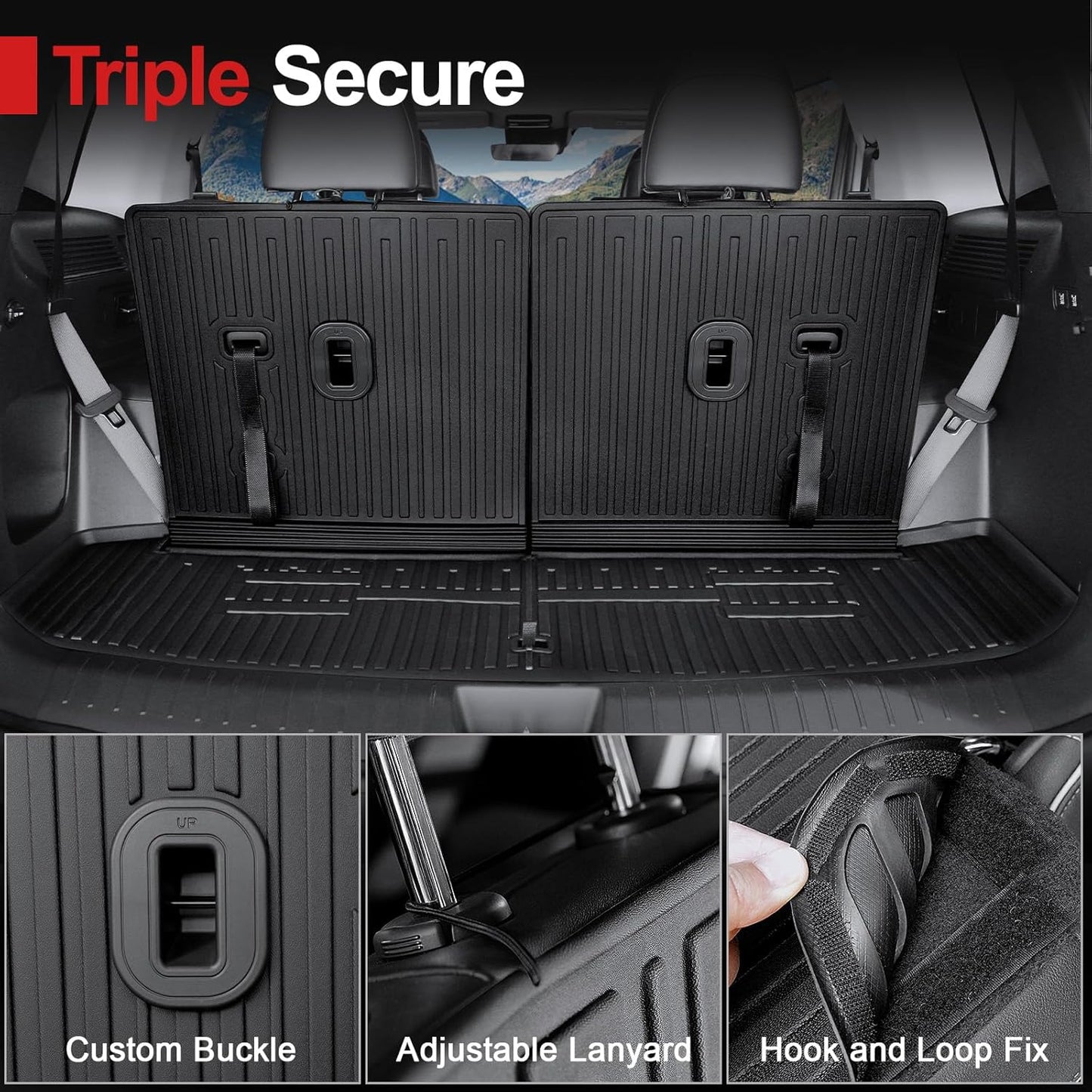 Floor Mats for 2025 Hyundai Santa Fe, All Weather TPE Cargo Mat with Backrest Mat Interior Car Mats Protection for Hyundai Santa Fe Calligraphy Accessories (Fit Hybrid and Fuel) 2024 2025