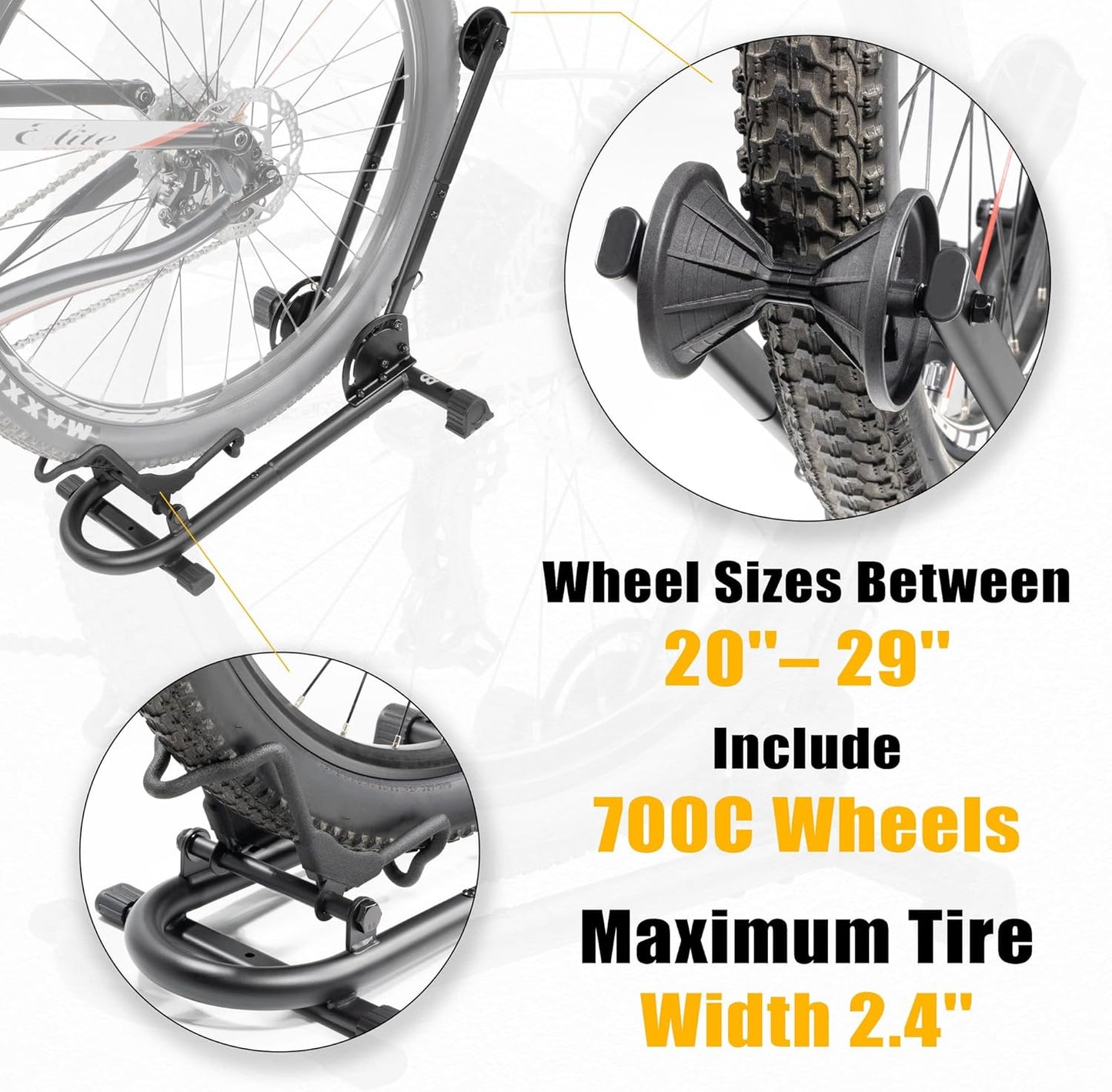 BikeHand Foldable Bike Stand Floor Rack | Sturdy & Durable Quick-Fold Design for MTB & Road Bicycle Storage - up to 2.4" Tire Width | Portable Bike Rack Garage Foldable Storage Stand | Updated Design