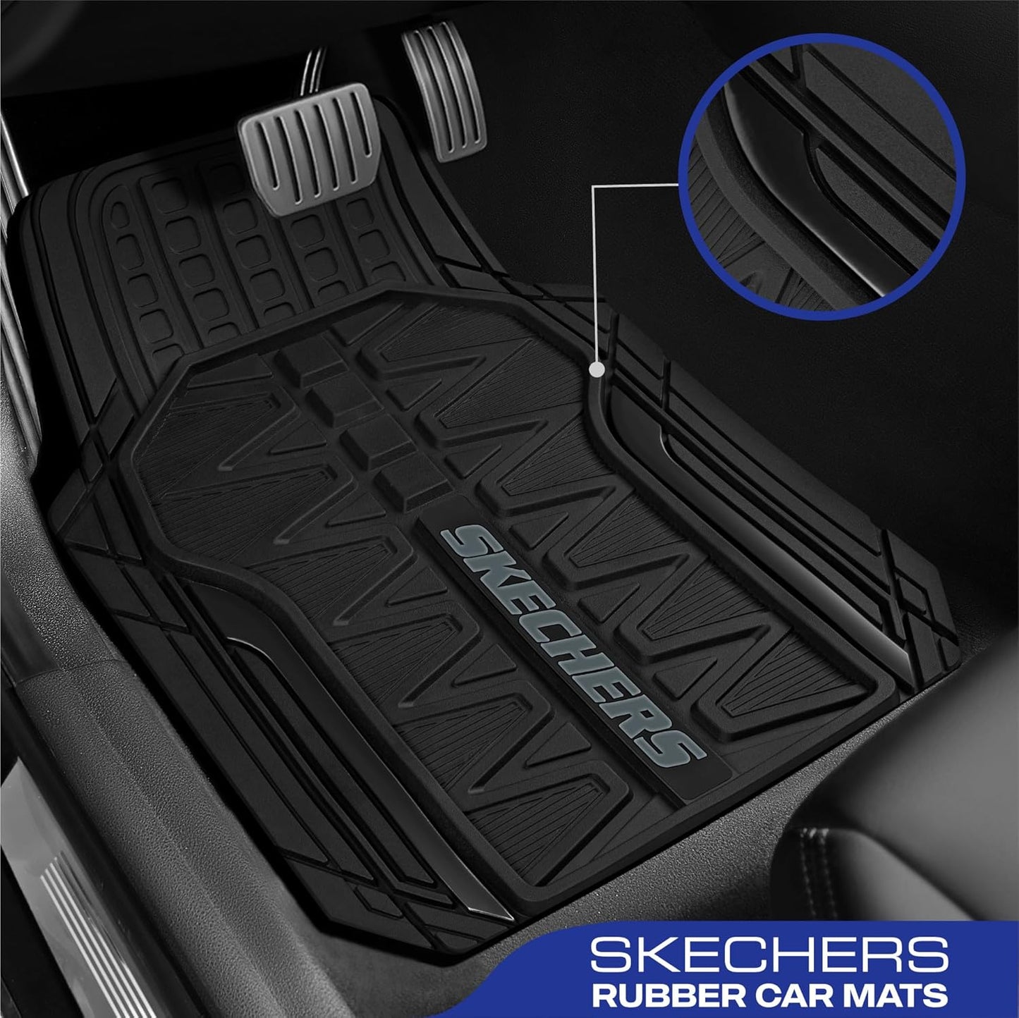 Skechers Car Floor Mats,Heavy Duty Rubber Car Mats Full Set,All WeatherFloor Mats,Waterproof Trim to Fit Universal Floor Liner Car Accessories,Automotive Floor Mats for Cars Trucks SUV,Black