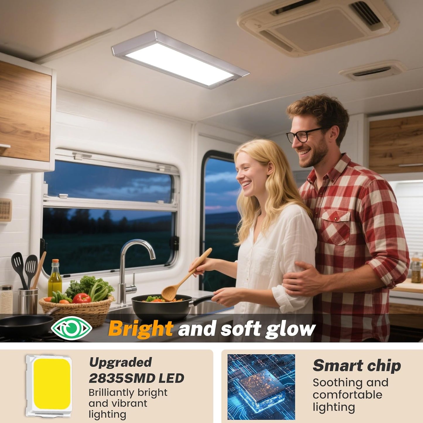 RV Lights Interior,3 Color RV LED Super Bright Fixture,12V RV Ceiling Dome Light with ON/Off Dimmable Switch Energy Saving Gift Package for RV/Camper/Car/Trailer/Boat