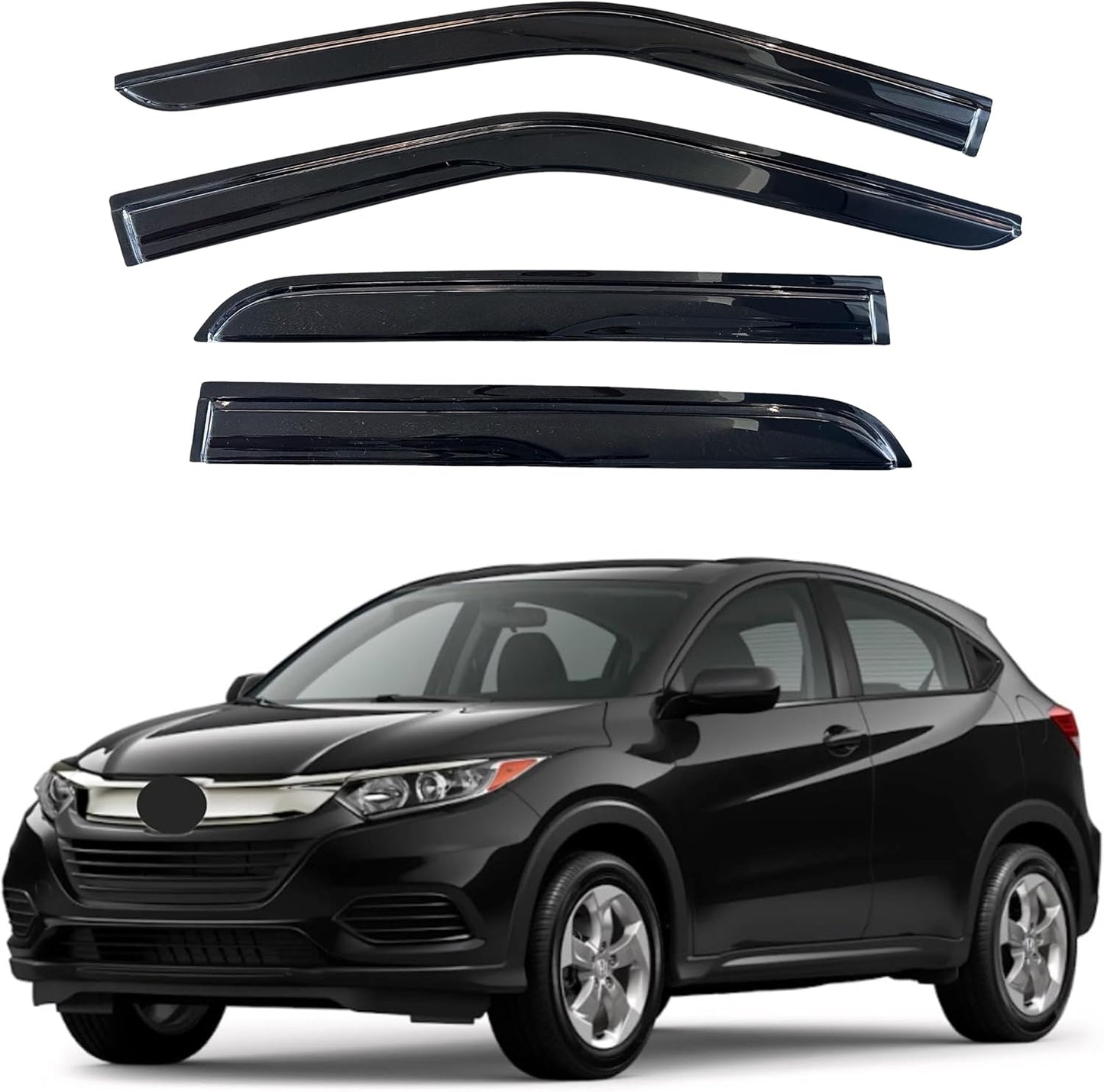 KPY Window Visor Compatible with Honda HR-V 2016-2022 (HRV), 4PC Rain Guard Side Window Vent Deflectors Tape-On Mugen Style, 2016 2017 2018 2019 2020 2021 2022