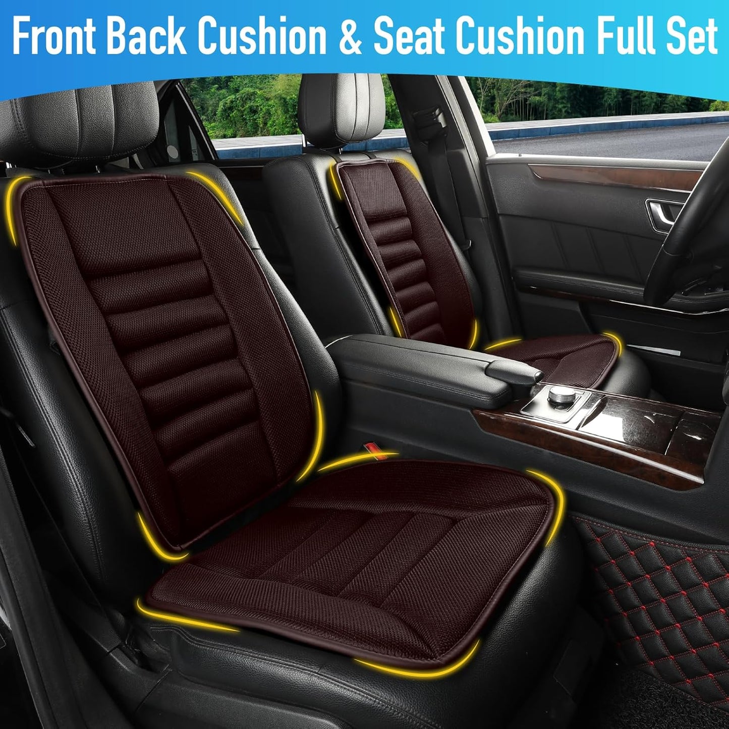 Memory Foam Car Seat Cushion with Lumbar Support Pillow, Memory Foam Driving Pillow for Back-Sciatica Pain Relief, Auto Pad Suitable for Car, Truck, SUV - 4D Mesh Brown