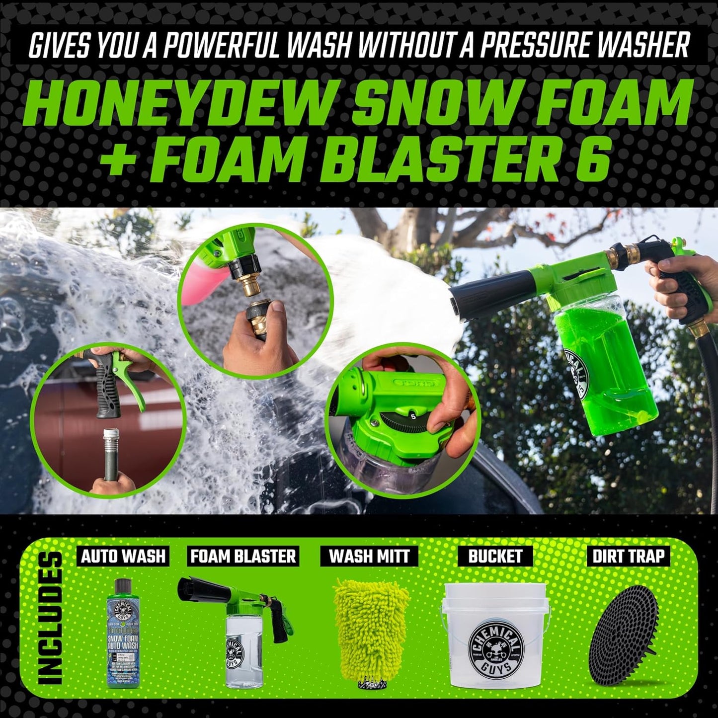 Chemical Guys HOL126 14-Piece Arsenal Builder Car Wash Kit with Foam Gun, Bucket, and (5) 16 oz Car Care Cleaning Chemicals, Gift for Car & Truck Lovers, Dads and DIYers (Works w/Garden Hose)